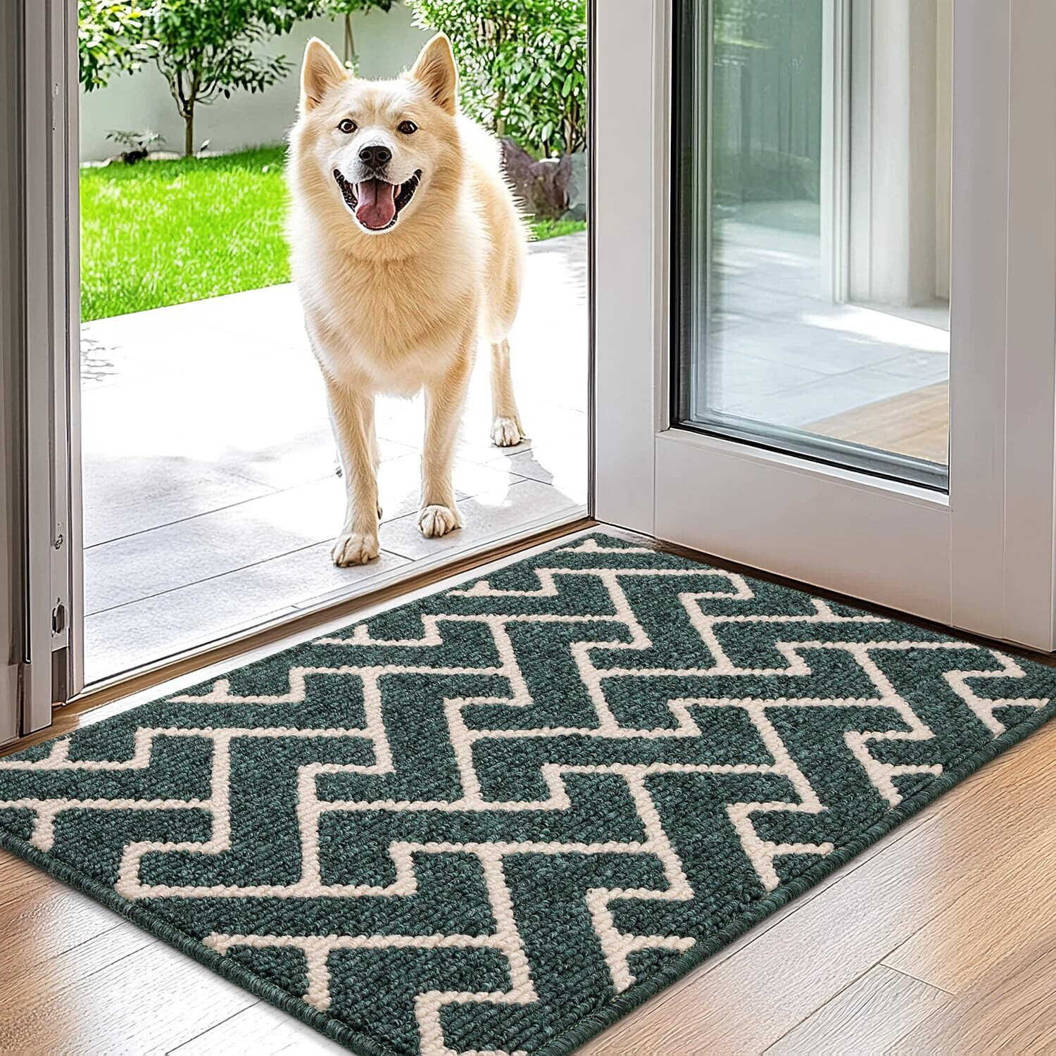 Hicorfe Indoor Doormat Front Back Door Entrance Mat Non Slip Rubber Backing Mats 20"&quotX31.5"" Absorbent Resist Dirt Entryway Doormat Inside Floor Mat Washable Low-Profile For Kitchen Hallyway(Dark Green)