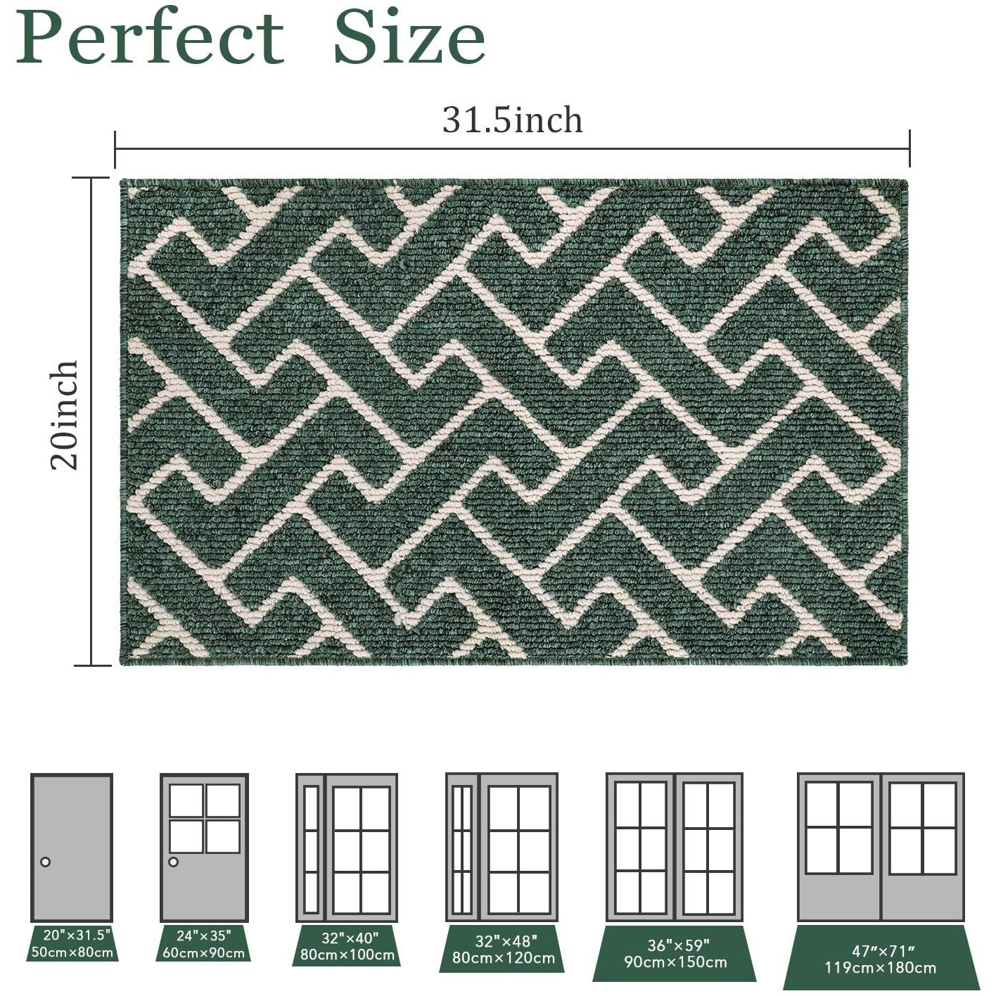 Hicorfe Indoor Doormat Front Back Door Entrance Mat Non Slip Rubber Backing Mats 20"&quotX31.5"" Absorbent Resist Dirt Entryway Doormat Inside Floor Mat Washable Low-Profile For Kitchen Hallyway(Dark Green)