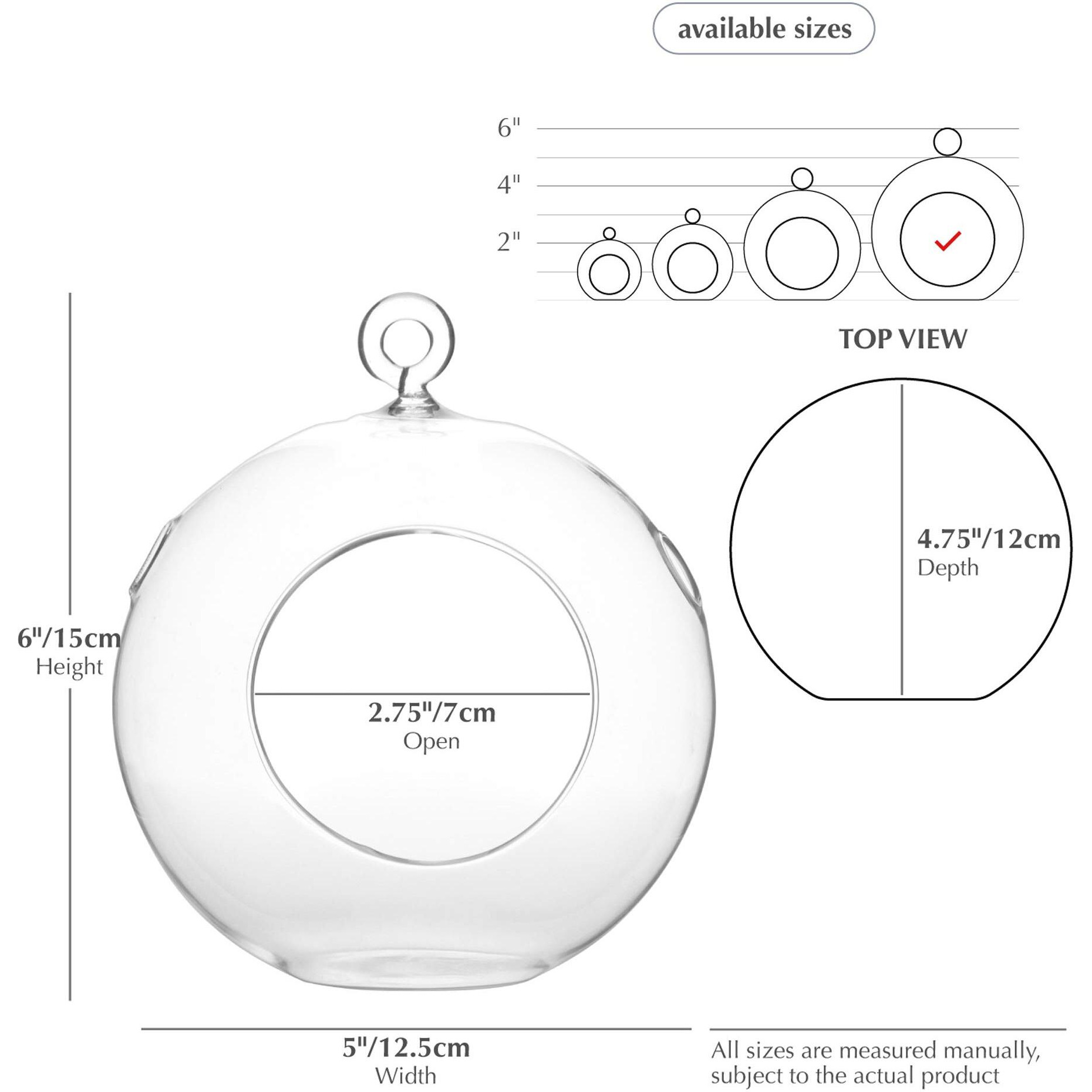 Wgv Hanging Terrarium Globe  Width 5""  Height 6""  Diy Air Succulent Planter  Clear Glass Vase Orb With Flat Bottom  Candle Holder For Windowsill Outdoor Garden Decor  1 Piece