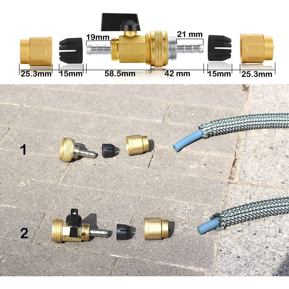 Yelun Garden Telescopic Hose End Adapter With Shut Off Valve Garden Retractable Hose End Fittings Kit Repair Connector Garden Hose Brass Shut Off Valve 1Set