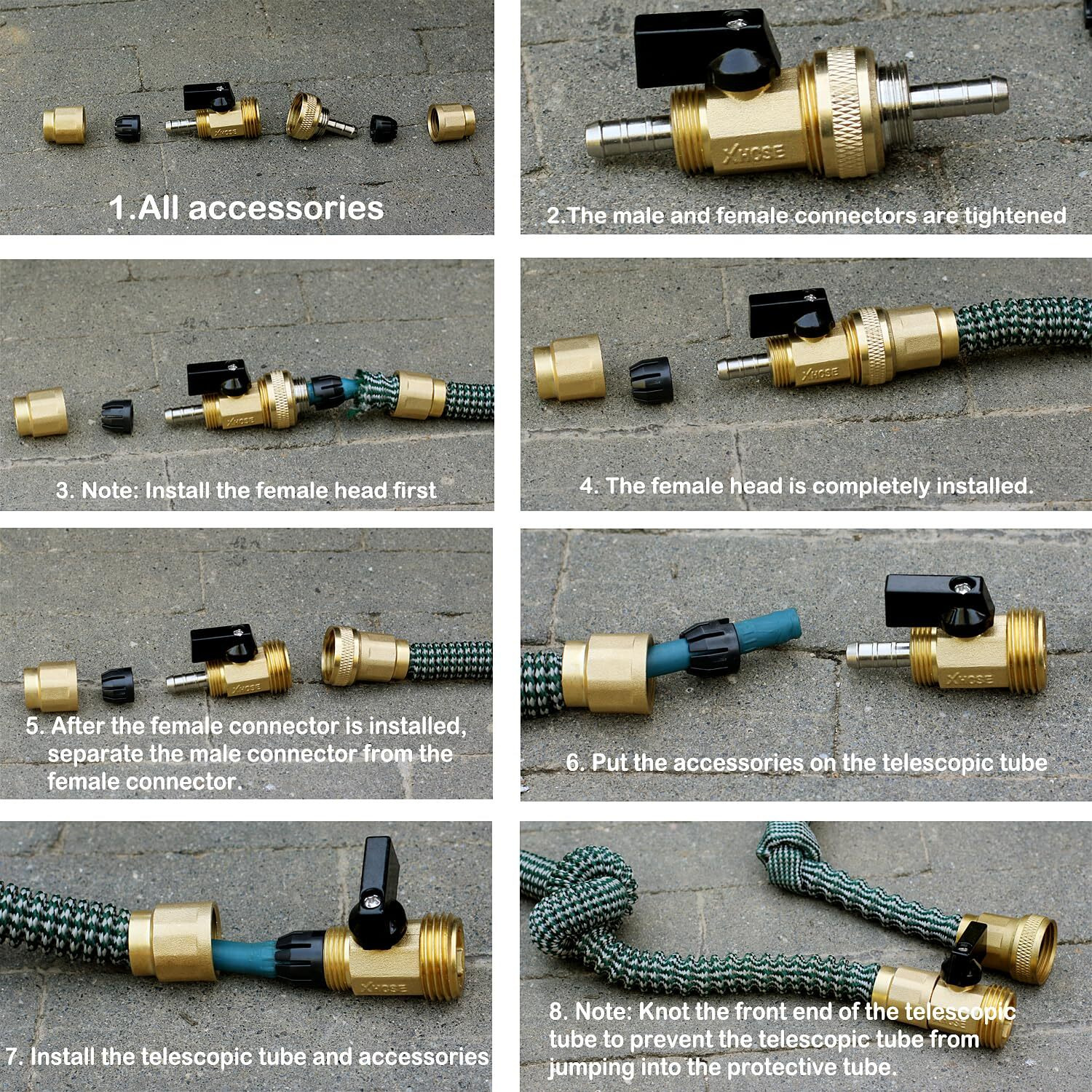 Yelun Garden Telescopic Hose End Adapter With Shut Off Valve Garden Retractable Hose End Fittings Kit Repair Connector Garden Hose Brass Shut Off Valve 1Set