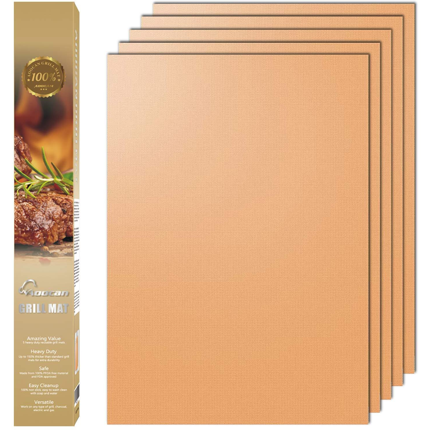Aoocan Copper Grill Mat Set Of 5 - Non-Stick Bbq Outdoor Grill  Copper Grilling Mats Reusable And Easy To Clean  Works On Electric Grill Outdoor Gas Charcoal Bbq As Seen On Tv-15.75 X 13 Inch