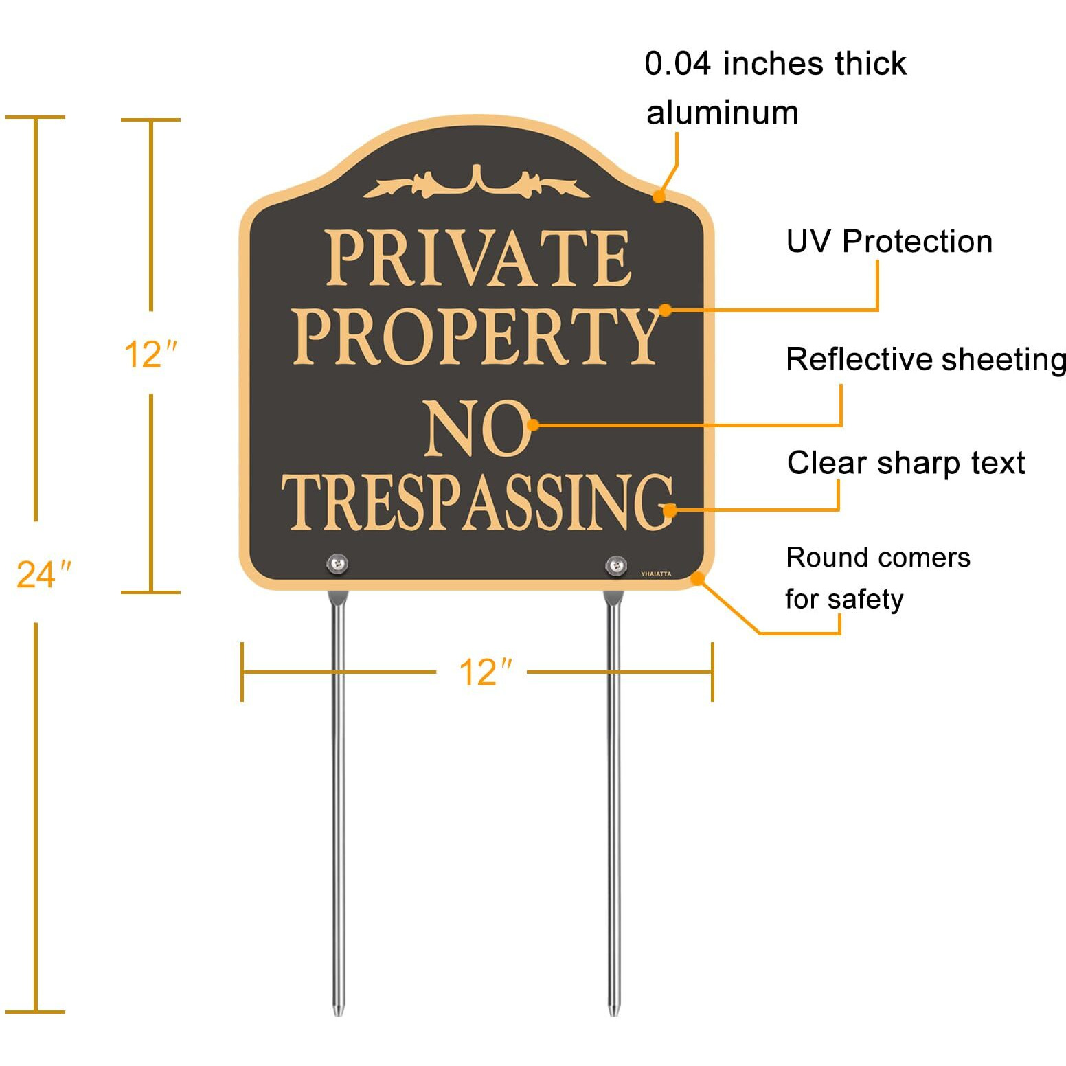Yhaiatta Large (2 Pack) No Trespassing Signs Private Property  Metal  Aluminum  Includes Metal Yard Stakes For Easy Installation  12X12 Inches