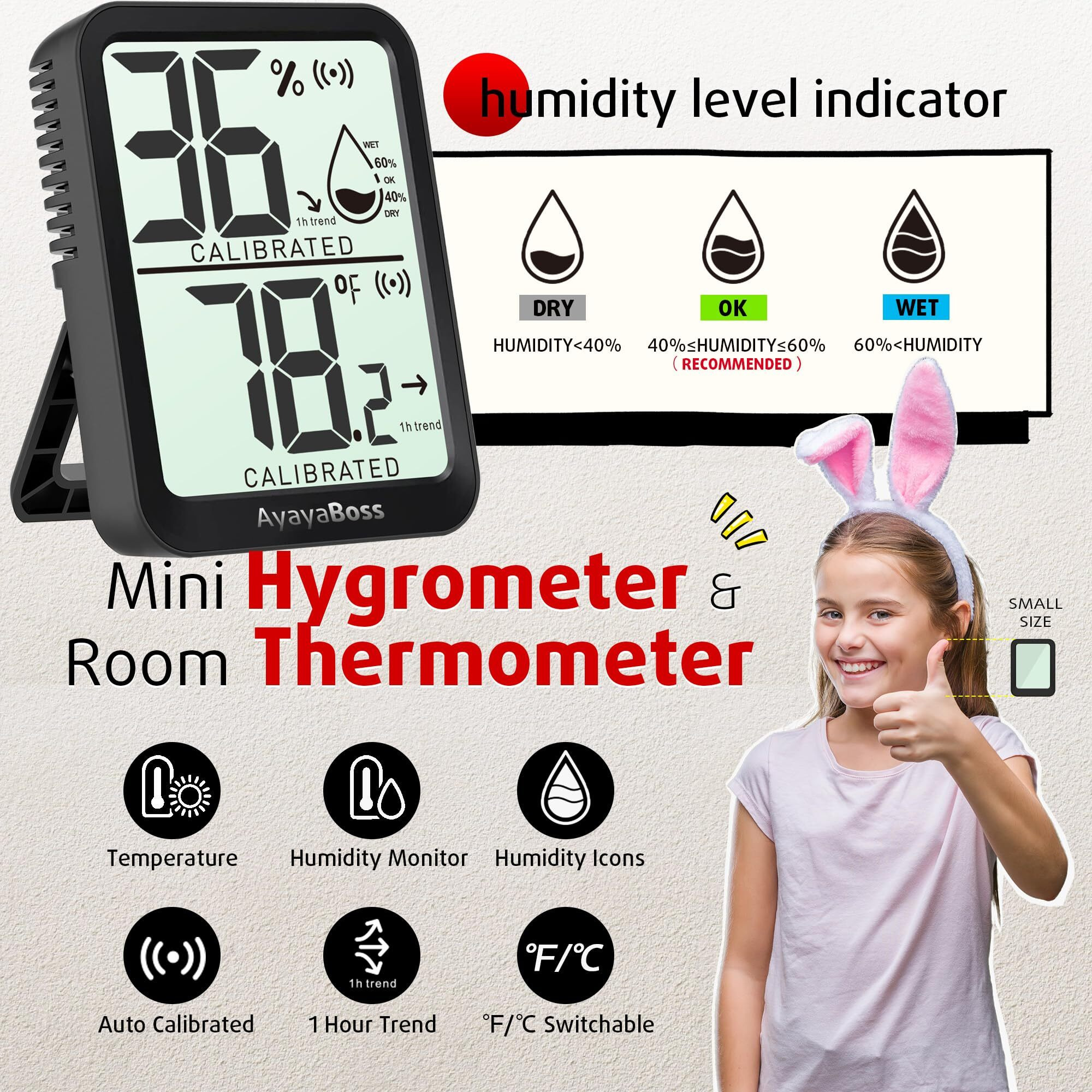 Ayayaboss 3 Pack Room Thermometer Indoor  Thermometer Hygrometer For Home  Humidity Gauge  Temperature And Humidity Monitor  Digital Sensor Humidity Meter For Bedroom  Pet  Plant - Mini Size