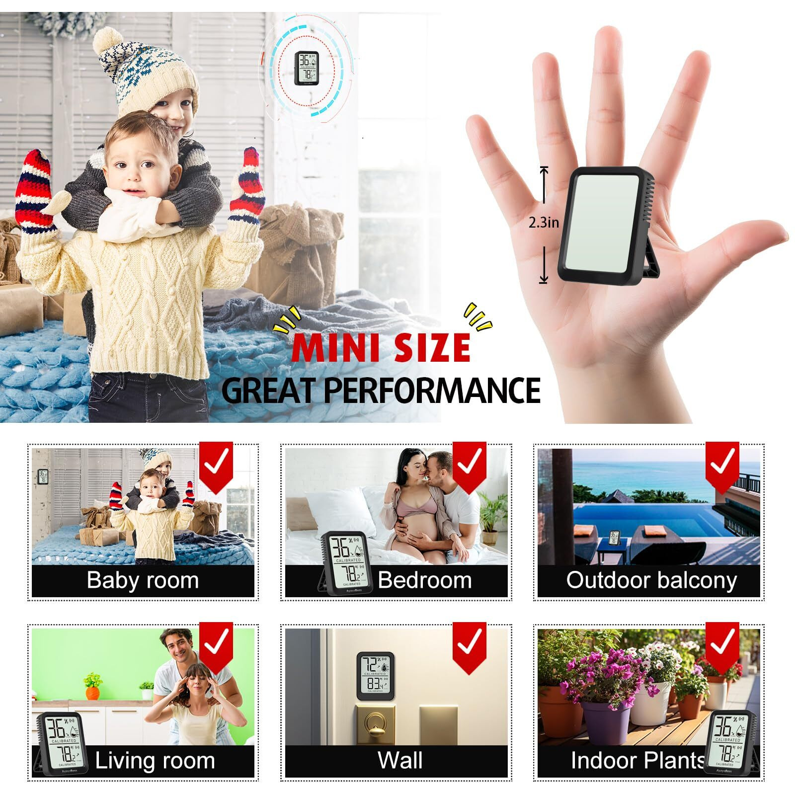 Ayayaboss 3 Pack Room Thermometer Indoor  Thermometer Hygrometer For Home  Humidity Gauge  Temperature And Humidity Monitor  Digital Sensor Humidity Meter For Bedroom  Pet  Plant - Mini Size