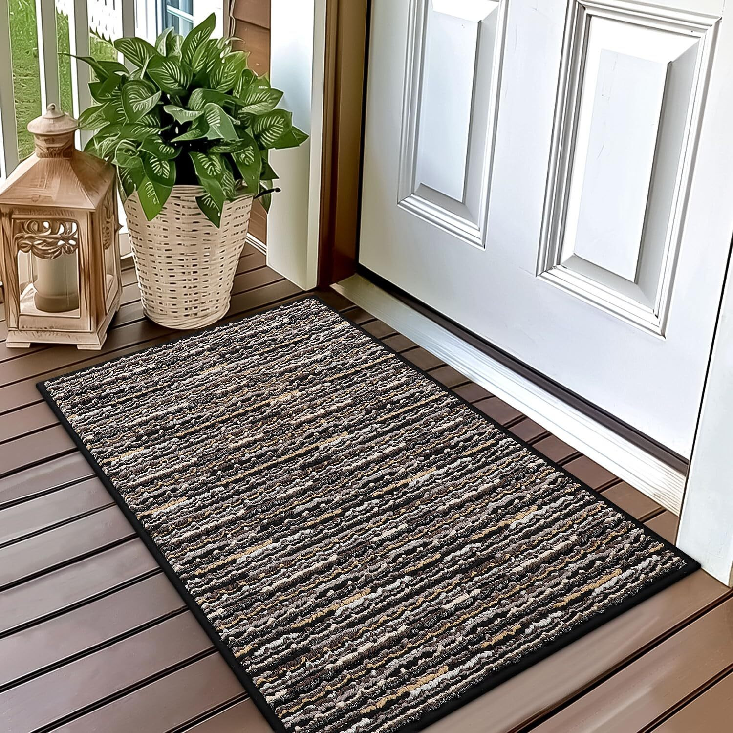 Hicorfe Indoor Doormat 24"&quotX35"" Front Back Door Mat Durable Non Slip Rubber Backing Low-Profile Absorbent Resist Dirt Washable Entrance Inside Floor Mat For Entryway Hallway Porch Patio(Black)