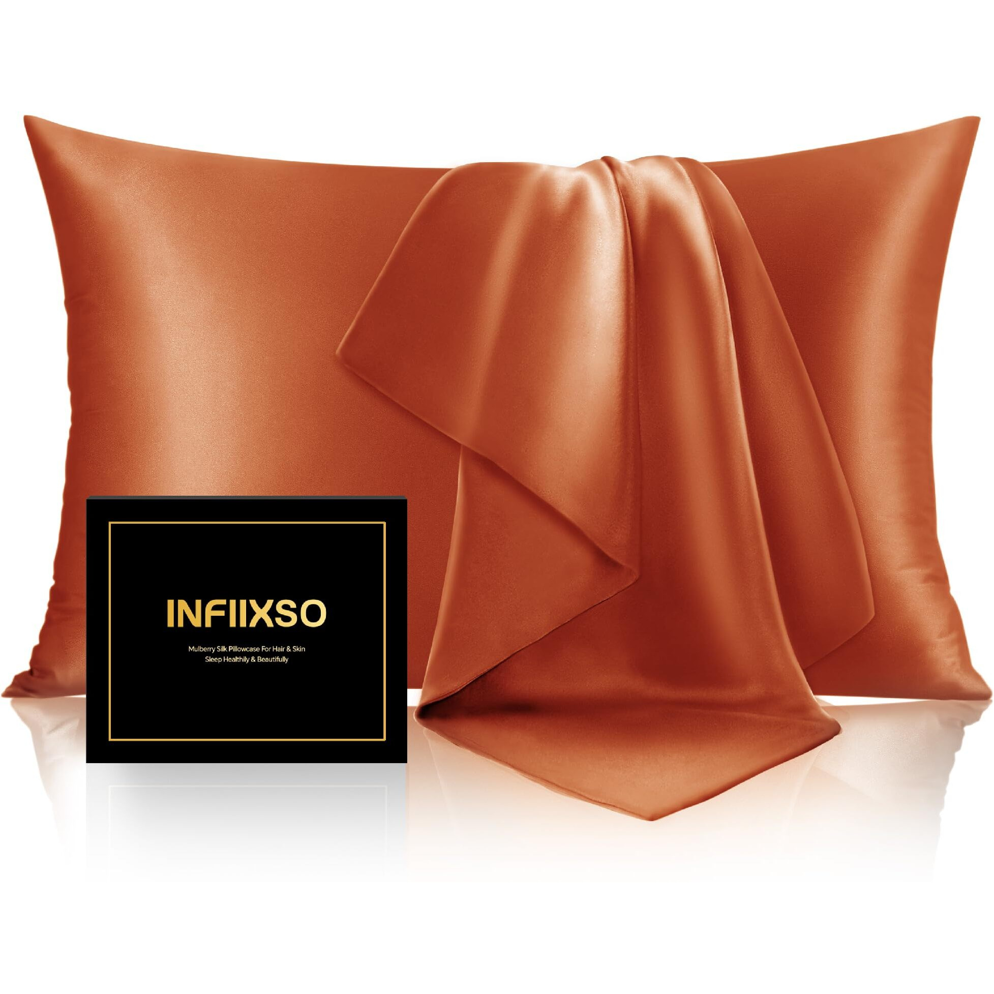 Infiixso Mulberry Silk Pillowcase For Hair And Skin  Silk Pillow Cases Standard Size Set Of 2 With Hidden Zipper 20X26 Inches  Smooth And Soft Cooling Pillow Cases For Hot Sleepers(Orange 2 Pack)
