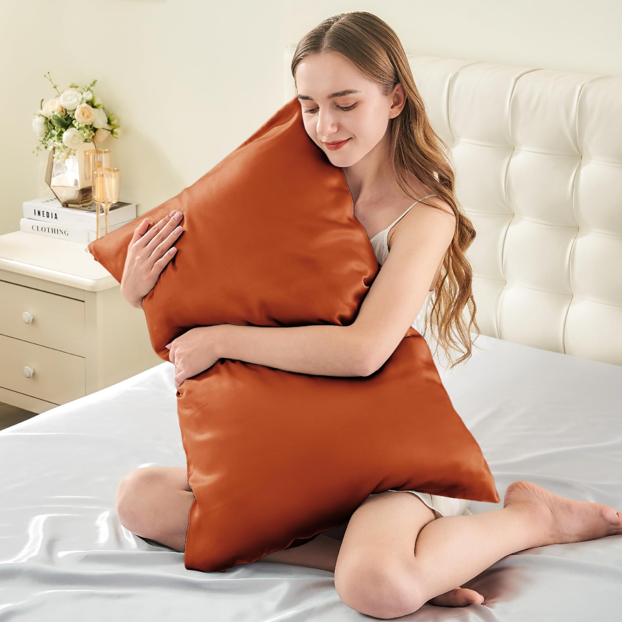 Infiixso Mulberry Silk Pillowcase For Hair And Skin  Silk Pillow Cases Standard Size Set Of 2 With Hidden Zipper 20X26 Inches  Smooth And Soft Cooling Pillow Cases For Hot Sleepers(Orange 2 Pack)