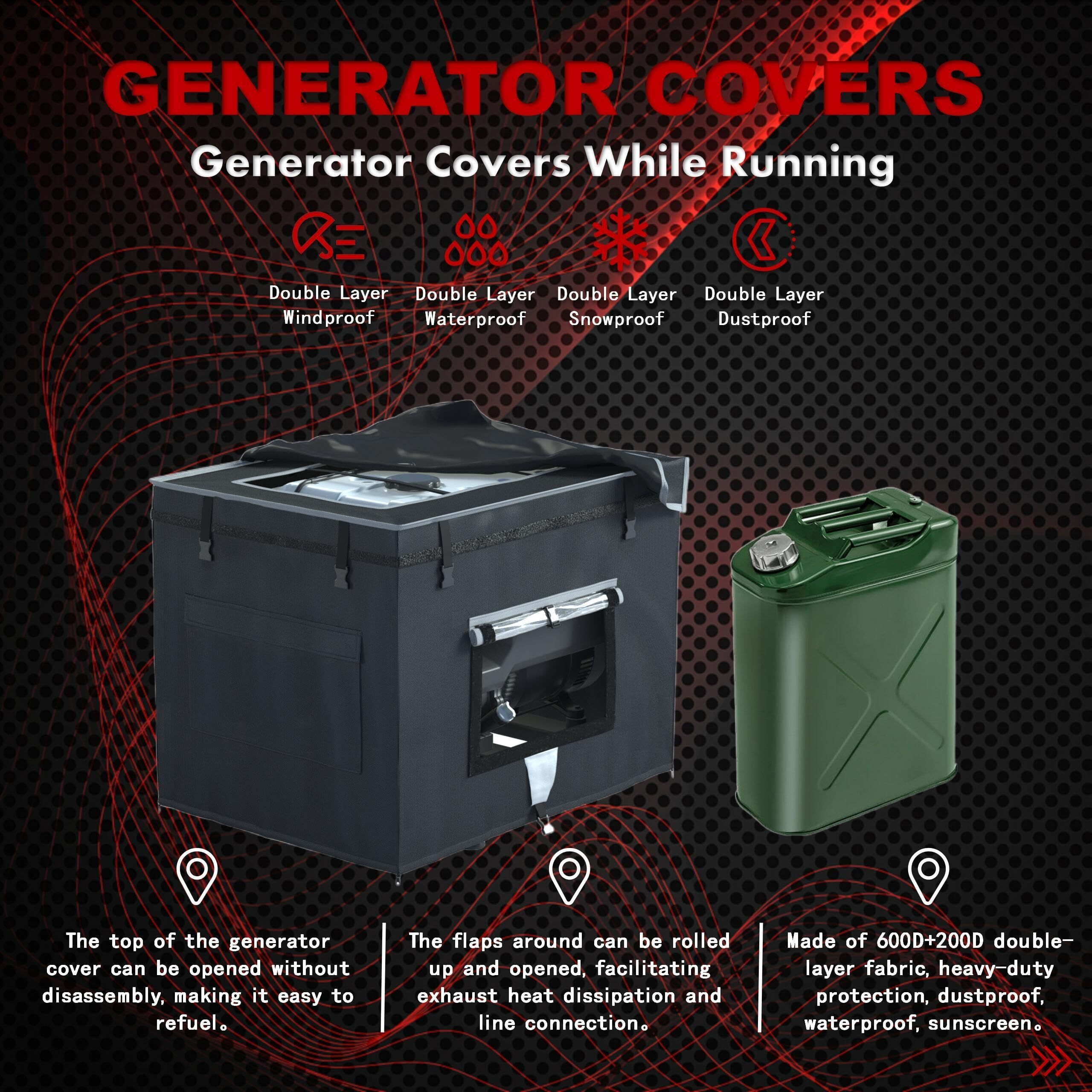 Geheng Generator Covers  Generator Covers While Running  32X24X24 Inches  Top Can Be Opened  With Tool Bag And Visual Operation Window  Suitable For 3000W-12000W Frame Generator  Black.