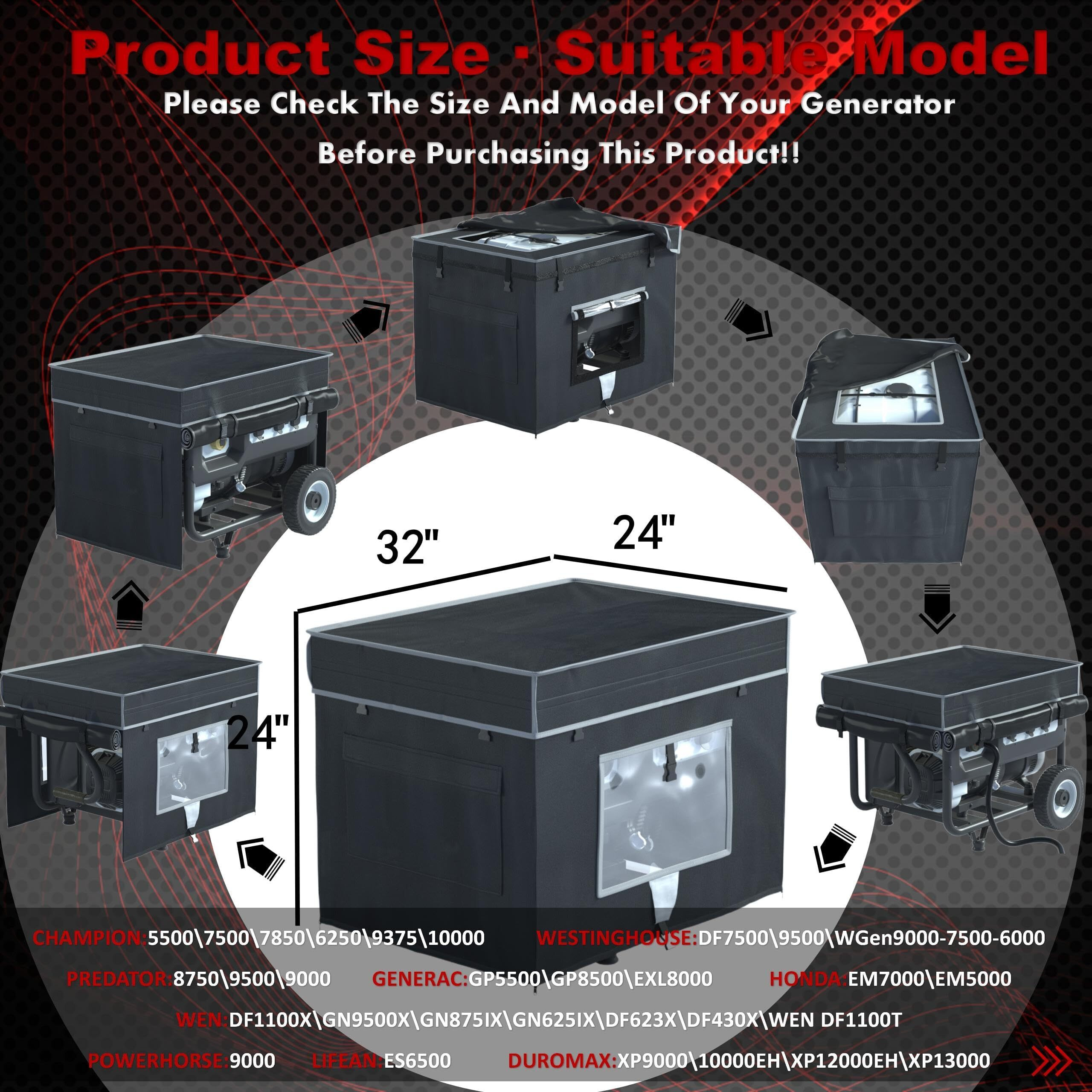 Geheng Generator Covers  Generator Covers While Running  32X24X24 Inches  Top Can Be Opened  With Tool Bag And Visual Operation Window  Suitable For 3000W-12000W Frame Generator  Black.