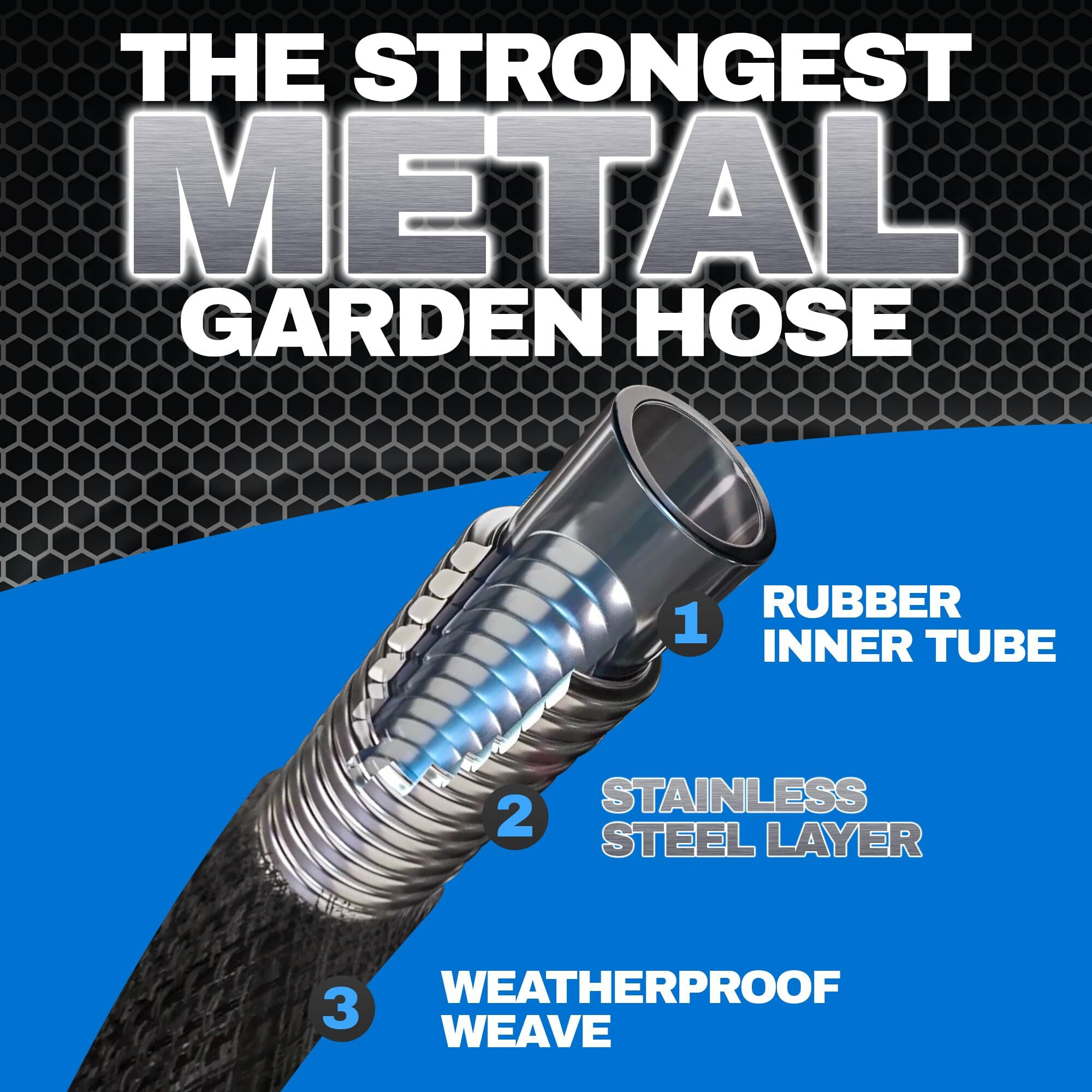 Hydrosteel Metal Garden Hose 100 Ft With Nozzle  Water Hose 100Ft  Heavy Duty 3X Layer Stainless Steel Flexible 100 Ft Garden Hose  Lightweight  Easy To Coil  Kink Resistant  500 Psi As Seen On Tv