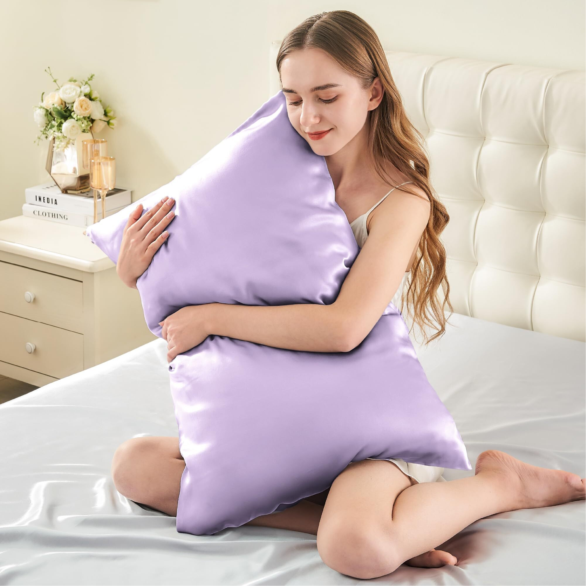 Infiixso Mulberry Silk Pillowcase For Hair And Skin  Silk Pillow Cases Standard Size Set Of 2 With Hidden Zipper 20"&quotX26""  Ultra Smooth And Soft Cooling Pillow Cases For Hot Sleepers(Lavender 2 Pack)