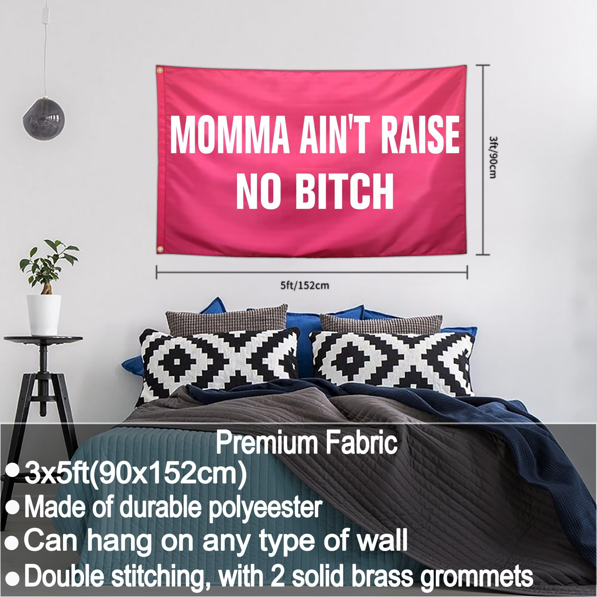 Kmxzint Momma Ain'T Raise No Bitch Flag Pink Tapestry Funny Flags For Room Teen Girls Bedroom College Dorm Meme Flags Man Cave Wall Art Decorations Banner Gifts