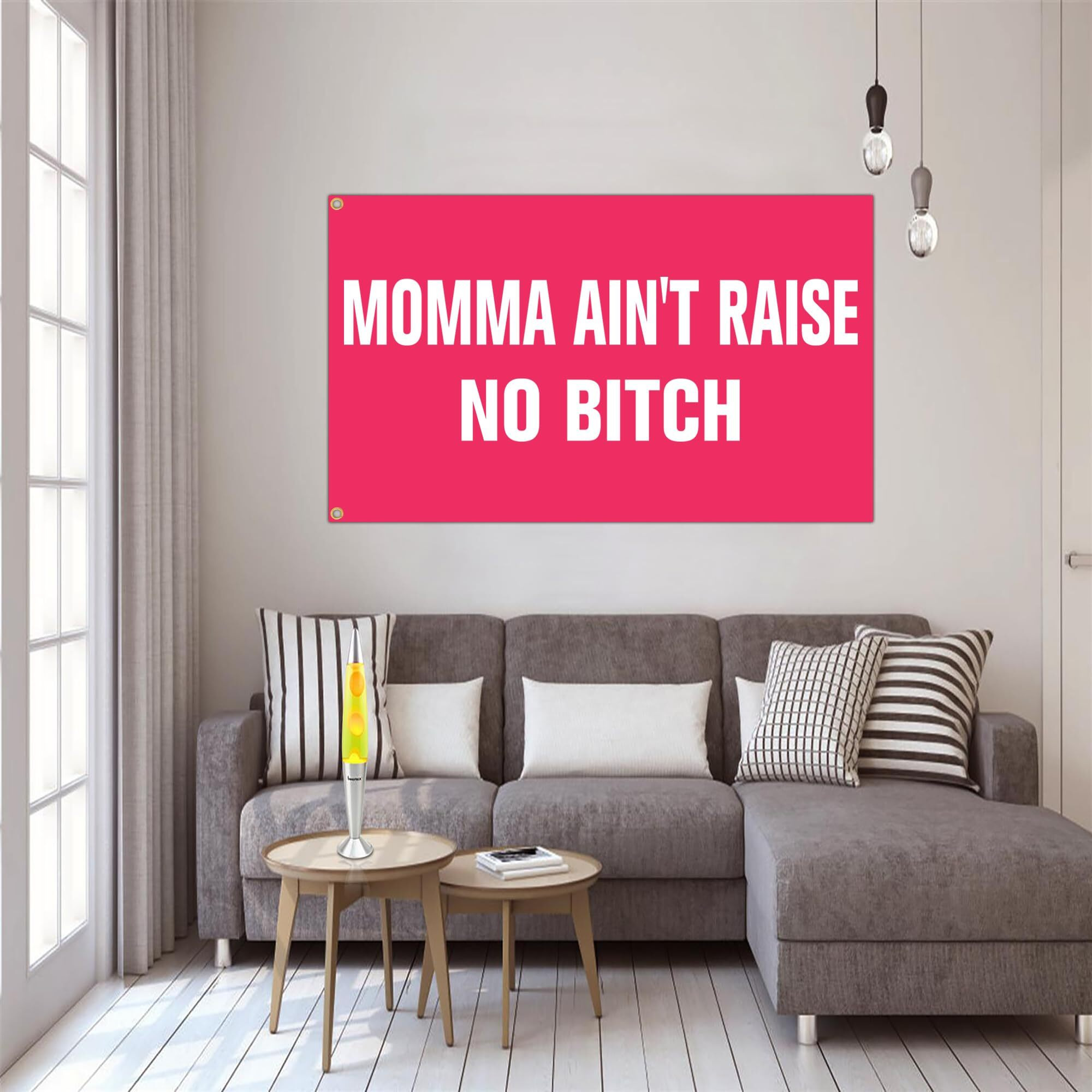 Kmxzint Momma Ain'T Raise No Bitch Flag Pink Tapestry Funny Flags For Room Teen Girls Bedroom College Dorm Meme Flags Man Cave Wall Art Decorations Banner Gifts