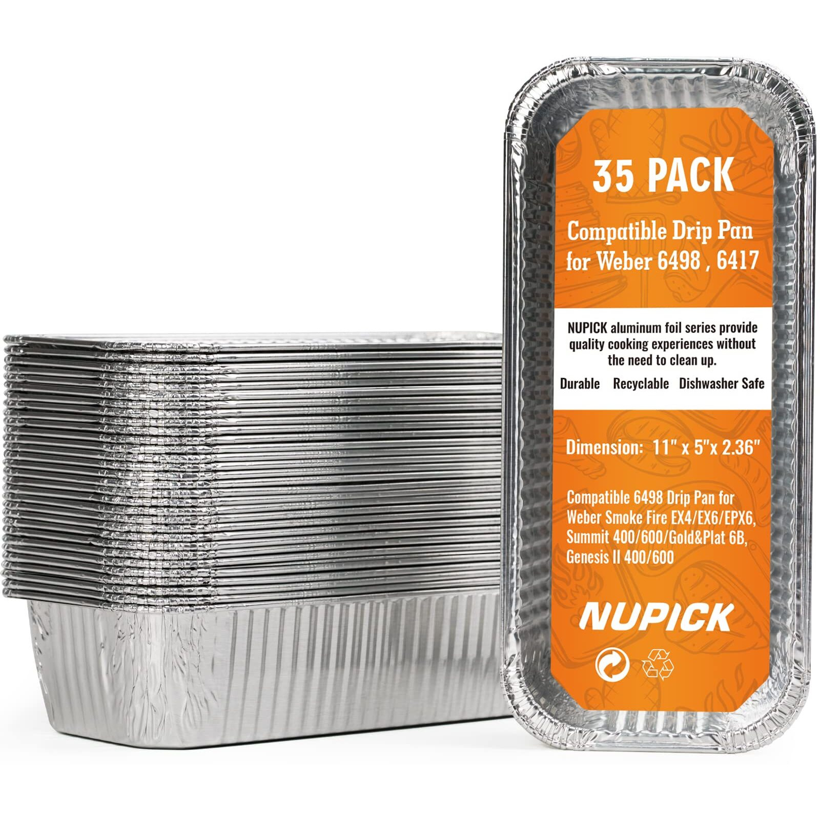 Nupick 35 Pack Drip Pan Compatible For Weber Smokefire Ex4 / Ex6 / Epx6  Genesis Ii 400/600  Summit 400/600 Series Grills  Fit For Weber 36  & 28  Griddle  11.4"" X 2.9"" X 4.75""