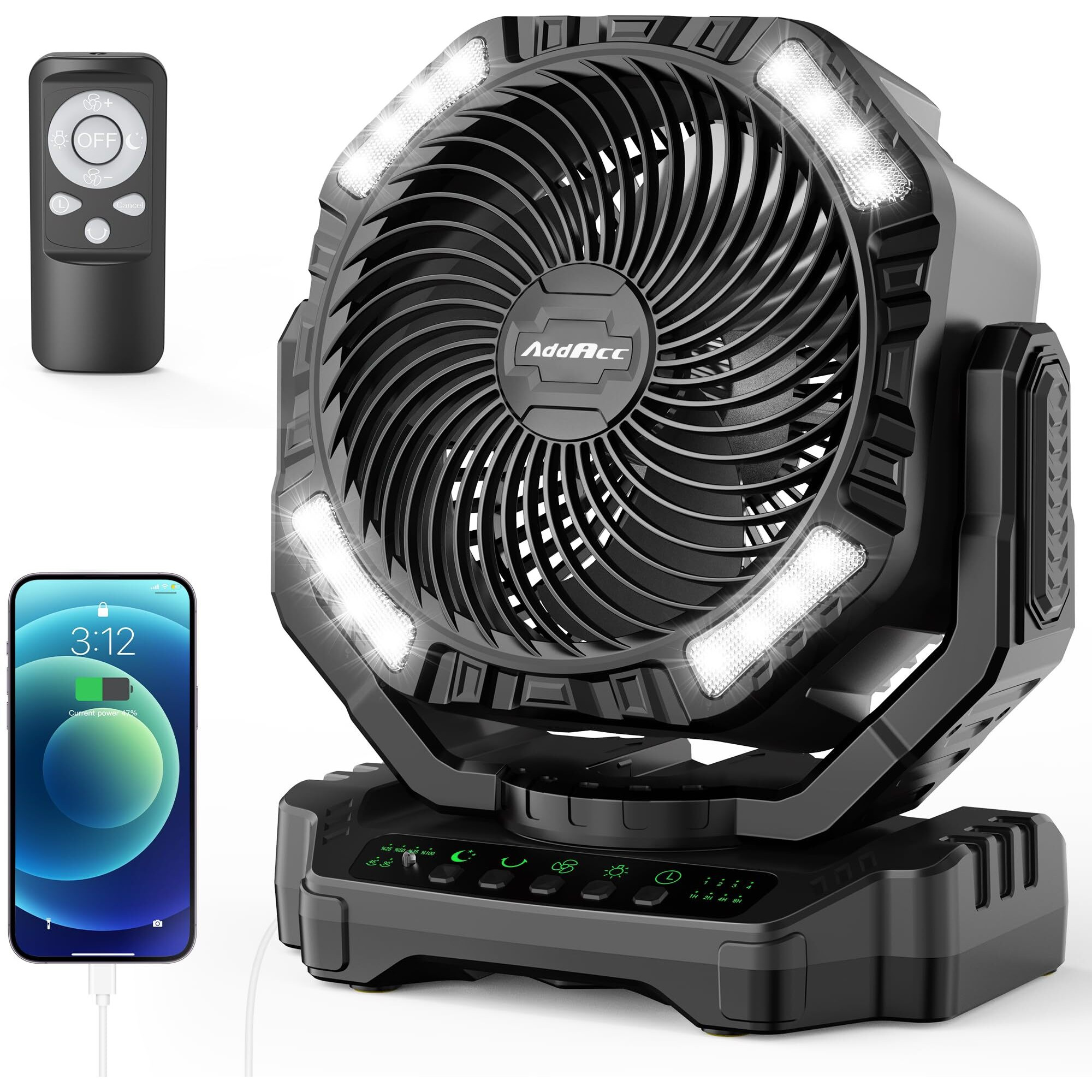 40000Mah Battery Operated Camping Fan  Rechargeable High Velocity Floor Fan  Auto Oscillation Remote Control Timer - Cordless Outdoor Fan For Car Travel Rv Camp Garage Patio Hurricane Emergency