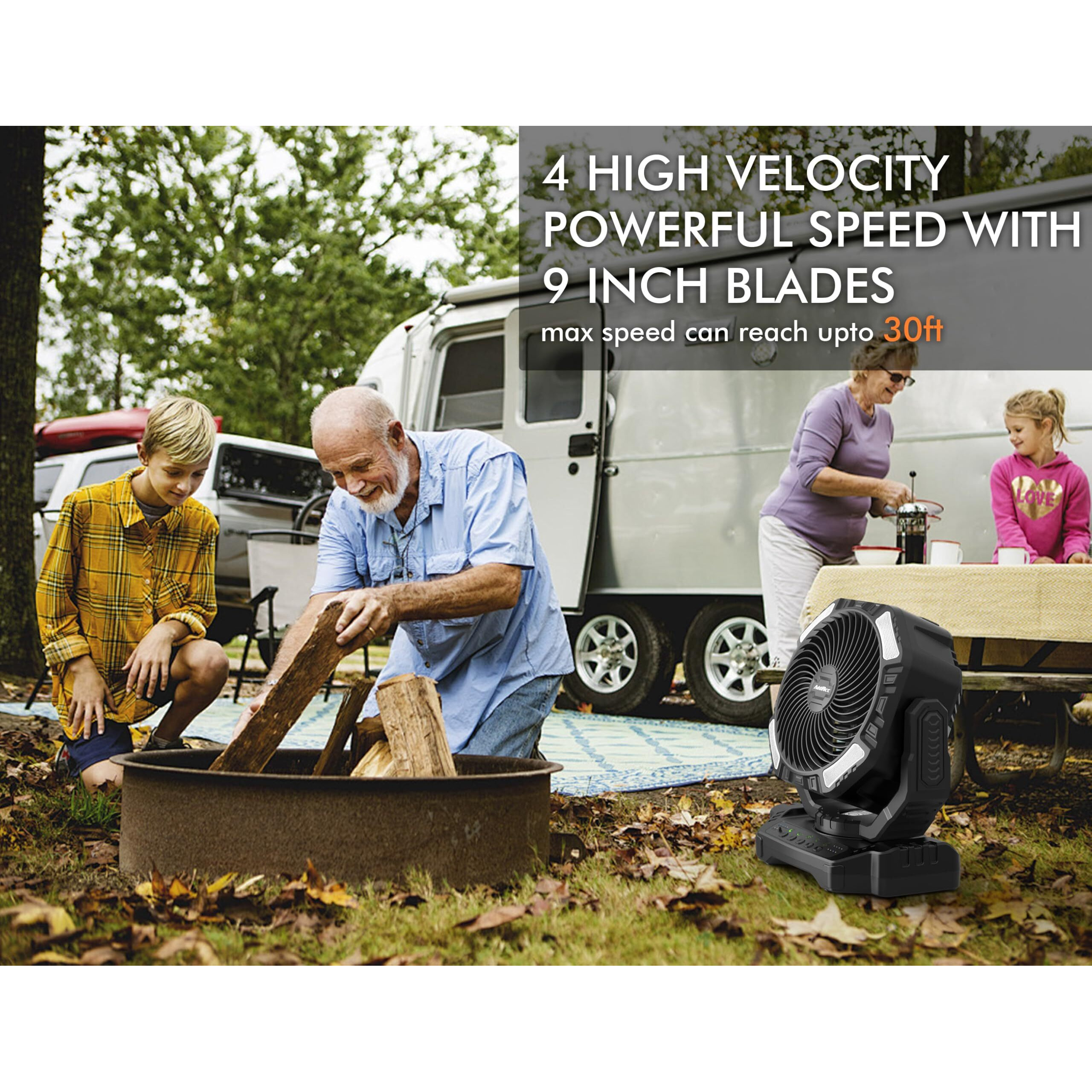 40000Mah Battery Operated Camping Fan  Rechargeable High Velocity Floor Fan  Auto Oscillation Remote Control Timer - Cordless Outdoor Fan For Car Travel Rv Camp Garage Patio Hurricane Emergency