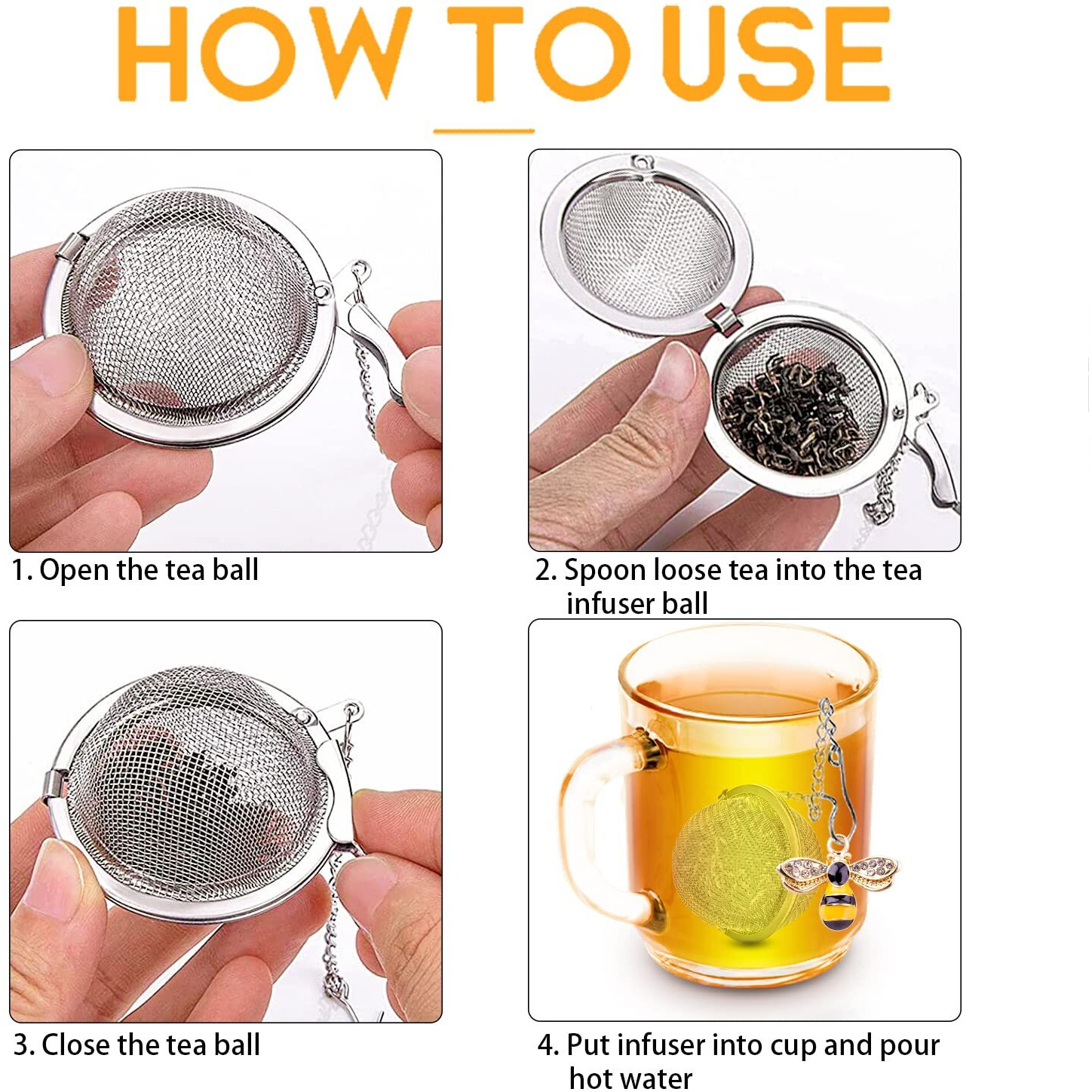 Tea Infusers For Loose Tea 2 Pcs Teasanavie Tea Ball Handmade Honey Bee Tea Strainers For Loose Tea  Tea Infuser With Bee Charm Pendant Loose Leaf Tea Steeper