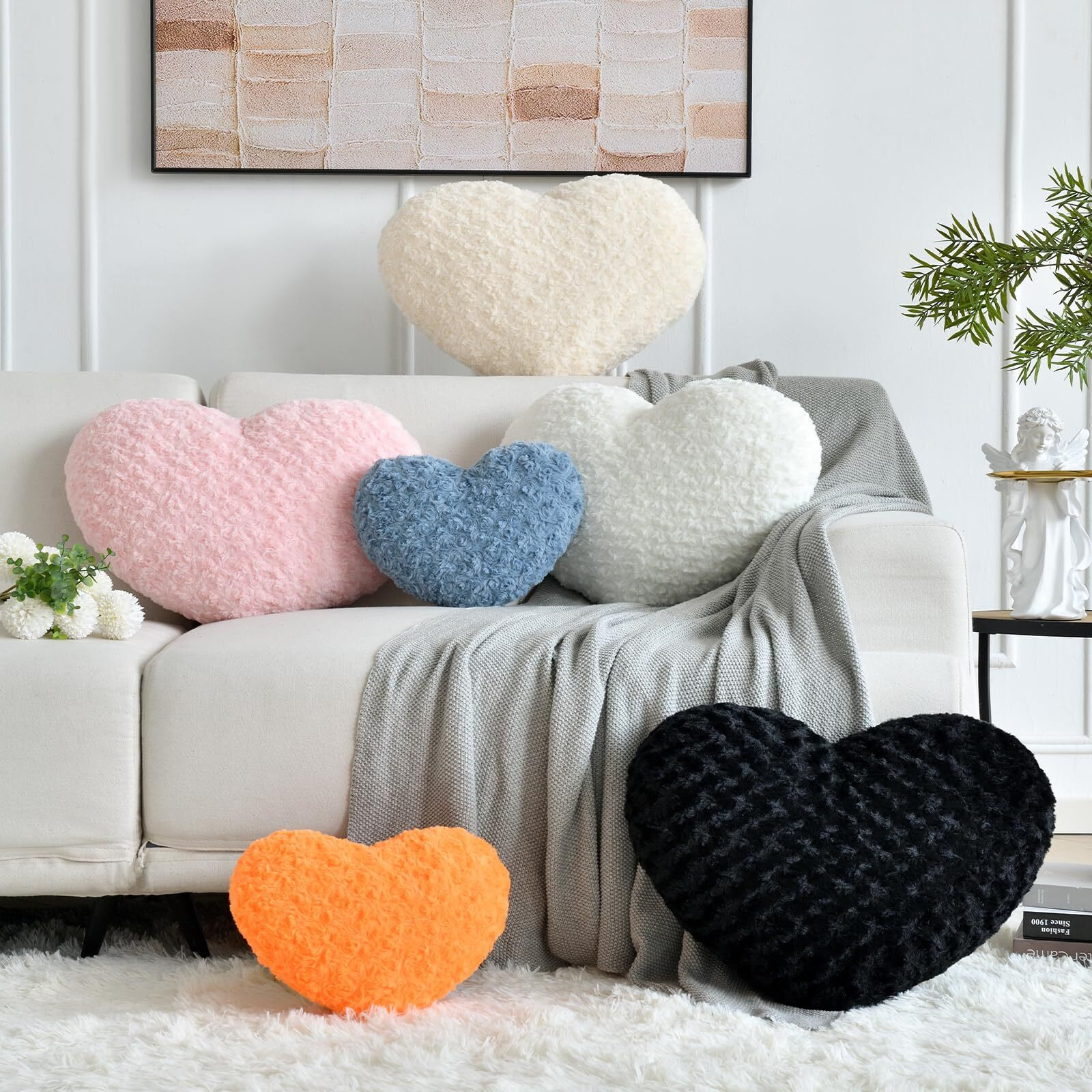 Heart Pillow  Soft Heart Shaped Pillow With Room Decorative Throw Pillows For Bed Couch Chair Sofa  Heart Shaped Cute Throw Pillow Cushion For Bedroom Living Room (Grey Blue  Mini 12.9"" X 9.8"")