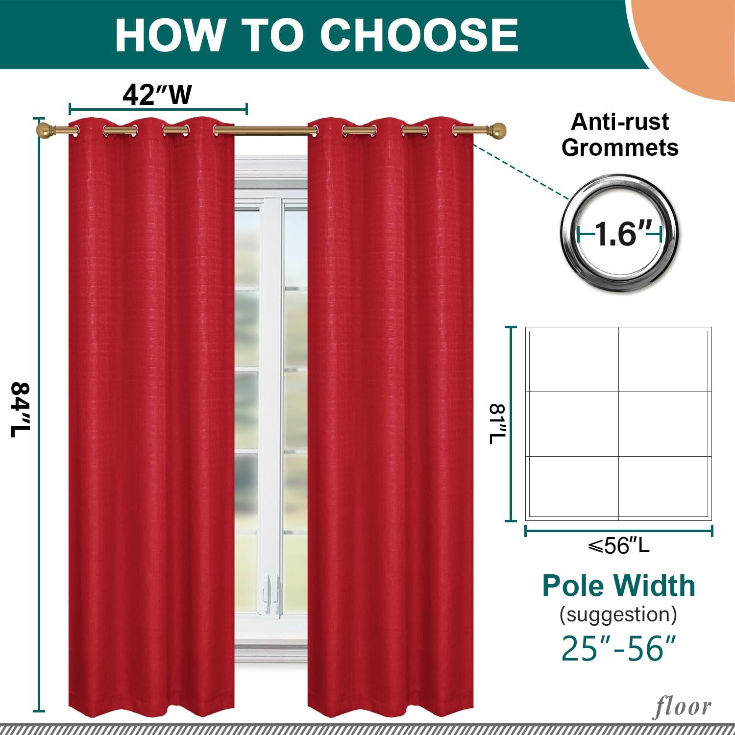 Diraysid 100% Blackout Curtains Red Linen Curtains For Bedroom Grommet Thermal Insulated Room Darkening Drapes (2 Panels  W42 X L84 Inch)