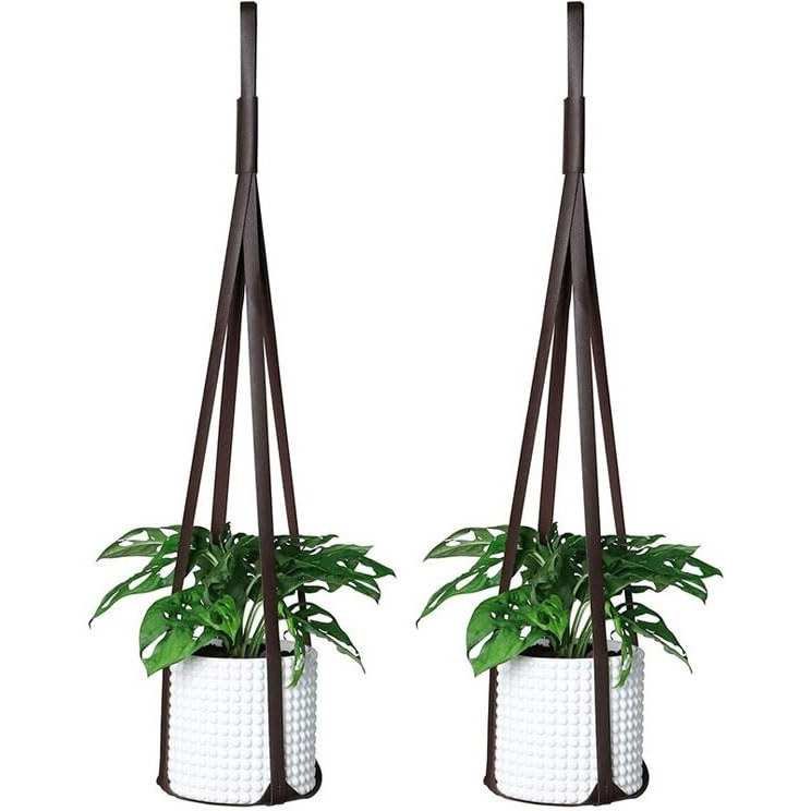 Sdjdhej Plant Hangers Pu Leather 2Pcs Hanging Planters For Indoor And Outdoor For Wall Decor  Modern Minimalist Home Decoration For Plants Lovers Leather Rope (Plant And Pot Not Included) (Coffee)