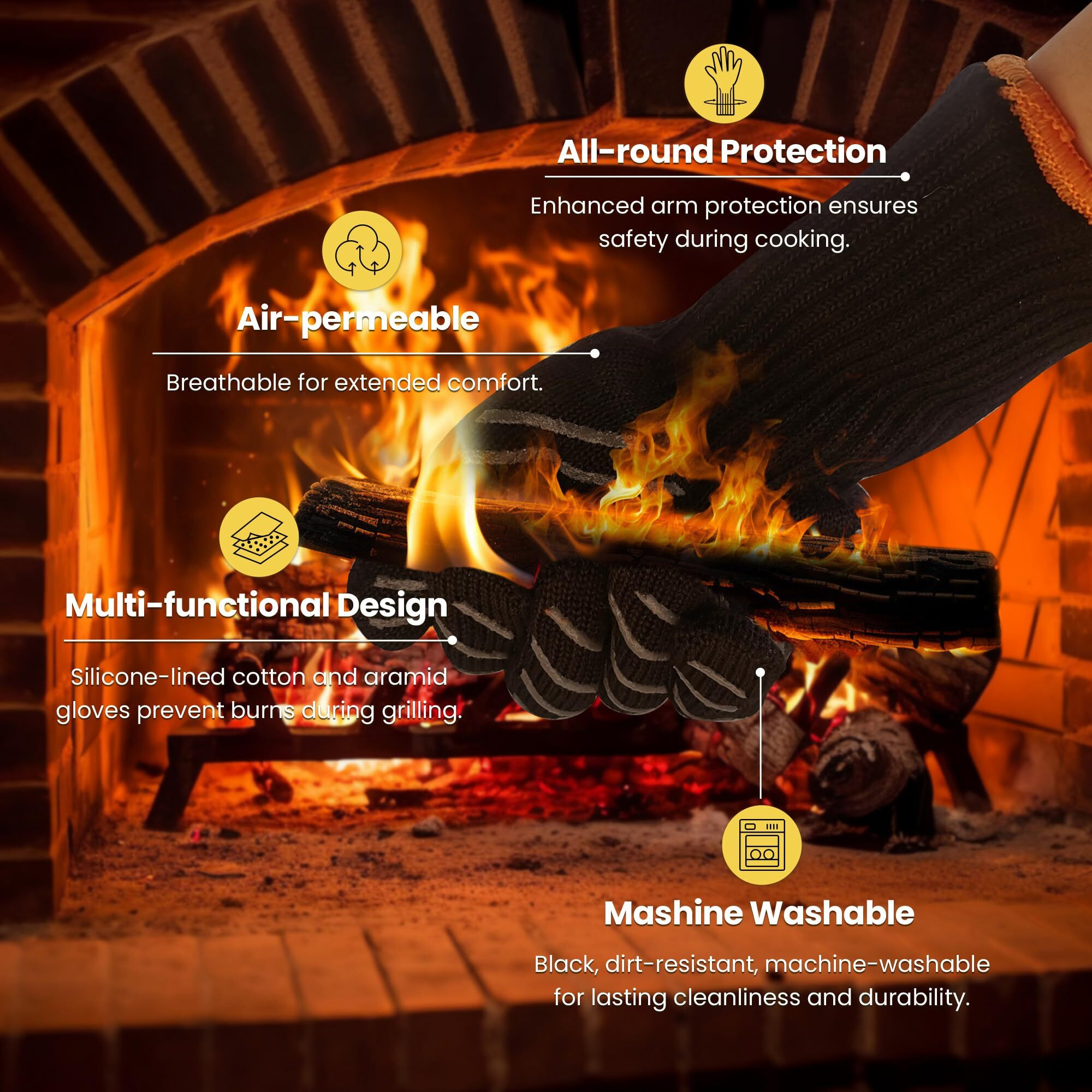 Handlove Bbq Gloves  1472F Aramid Heat Resistant Grilling Gloves  Silicone Non-Slip Oven Gloves  Long Kitchen Gloves For Barbecue  Cooking  Baking  Grill Cut Resistant Gloves  Long Cuff  Small
