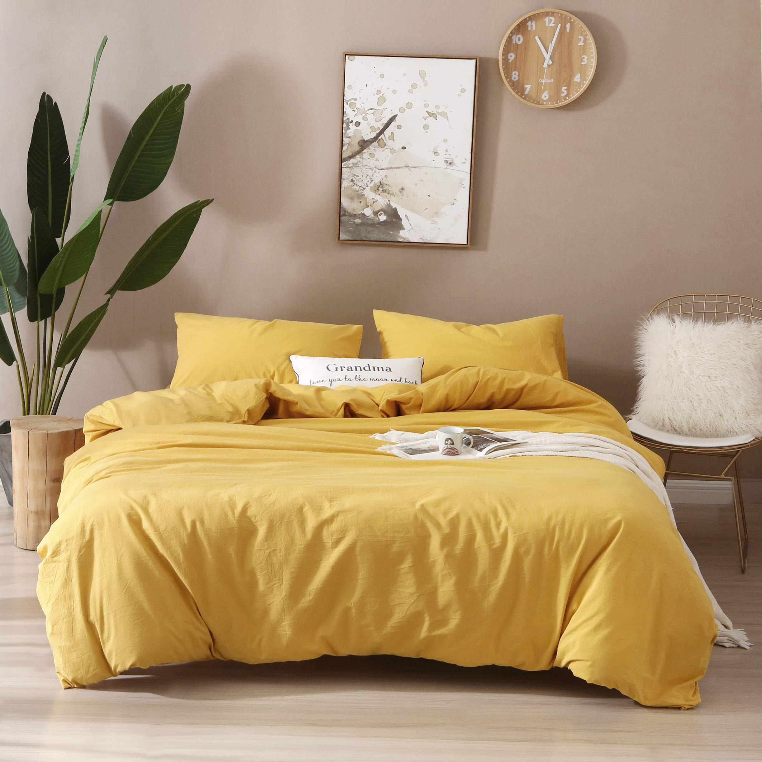 F.Y.Dreams 100% Washed Cotton Duvet Cover For Weighted Blanket 60X80 Inches With 8 Ties  Zipper On Long Side/Yellow/Just Duvet Cover