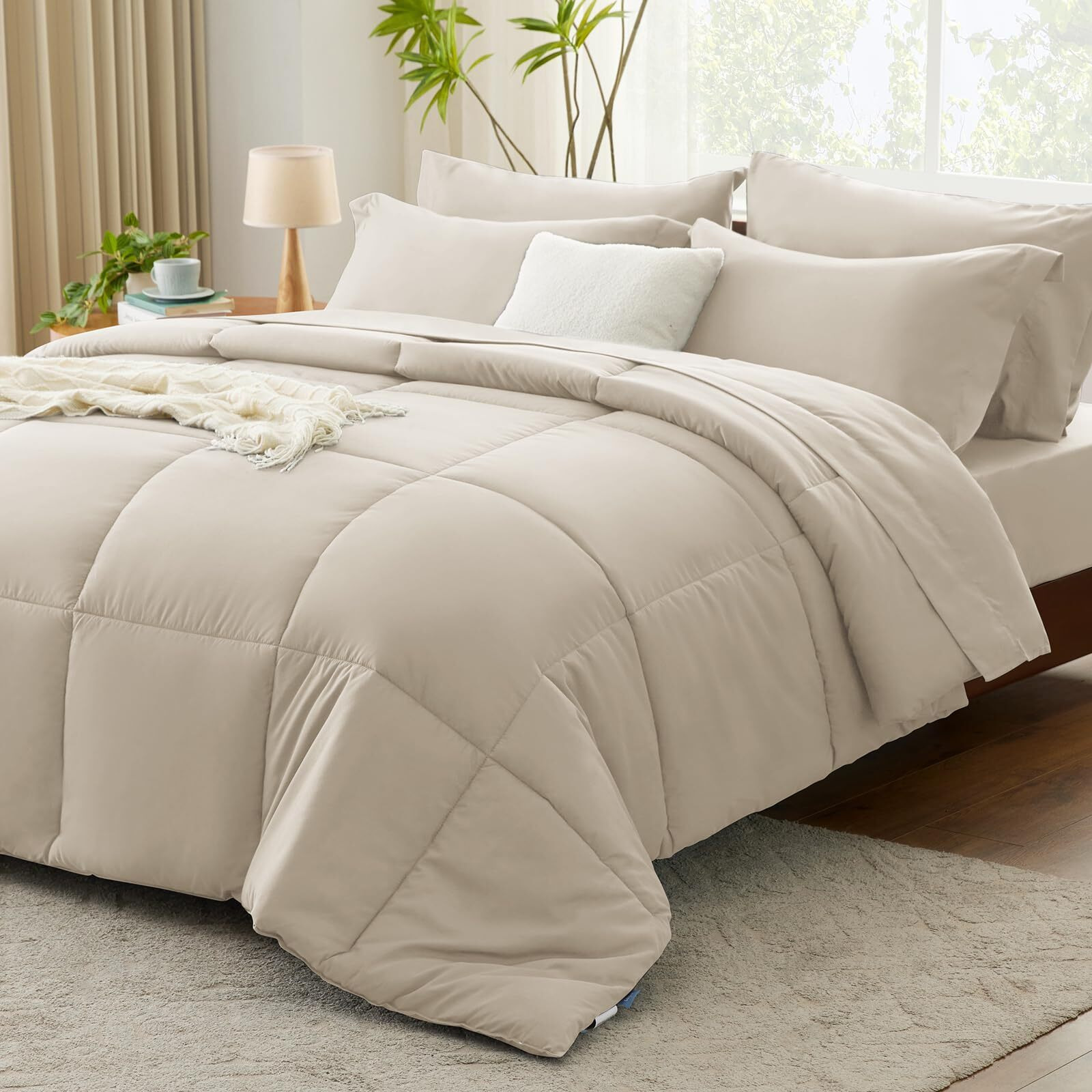 Cozylux Queen Comforter Set - 7 Pieces Bed In A Bag Set Beige Queen  Complete Bedding Sets Bed Set For All Season With Comforter  Flat Sheets  Fitted Sheet  Pillowcases & Shams
