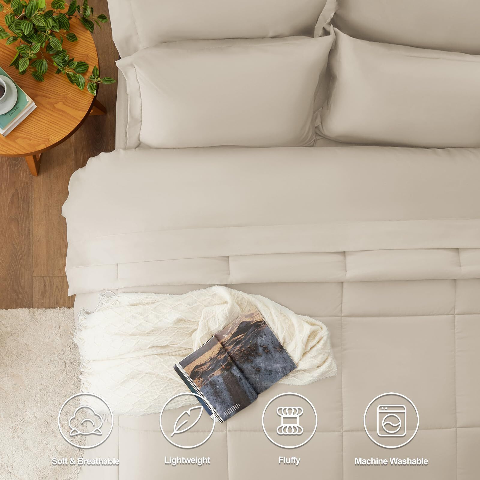 Cozylux Queen Comforter Set - 7 Pieces Bed In A Bag Set Beige Queen  Complete Bedding Sets Bed Set For All Season With Comforter  Flat Sheets  Fitted Sheet  Pillowcases & Shams