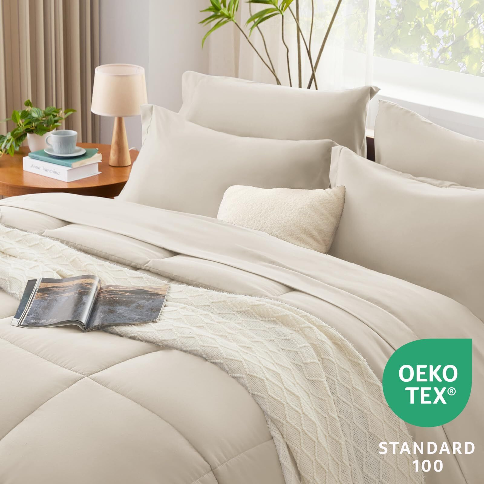 Cozylux Queen Comforter Set - 7 Pieces Bed In A Bag Set Beige Queen  Complete Bedding Sets Bed Set For All Season With Comforter  Flat Sheets  Fitted Sheet  Pillowcases & Shams