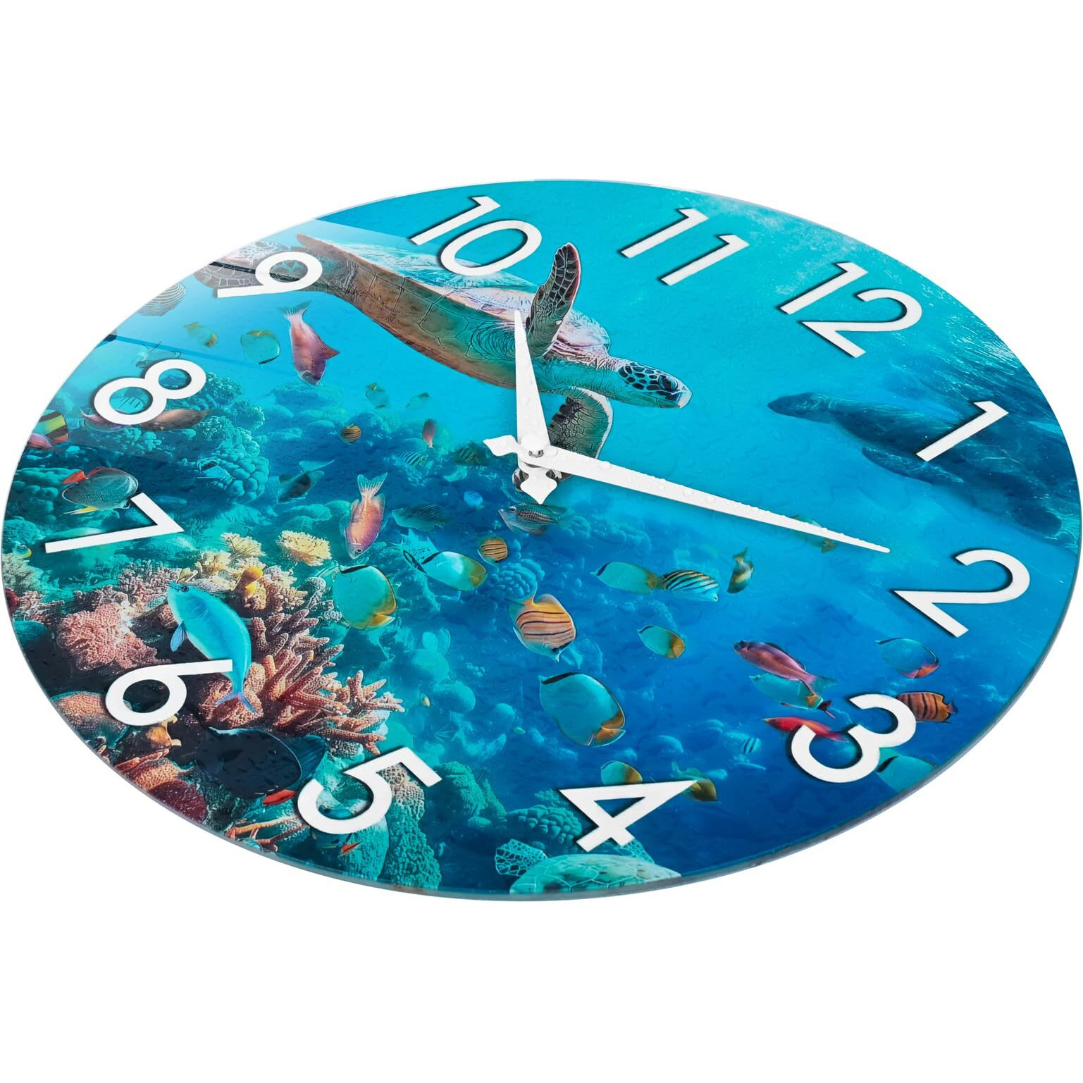 Indoor Outdoor Clock Waterproof - Nautical Coastal Beach Ocean Wall Clocks With Sea Turtle Underwater Theme For Patio Pool Porch Deck Yard Bathroom Decor Blue 12 Inch (Glass)