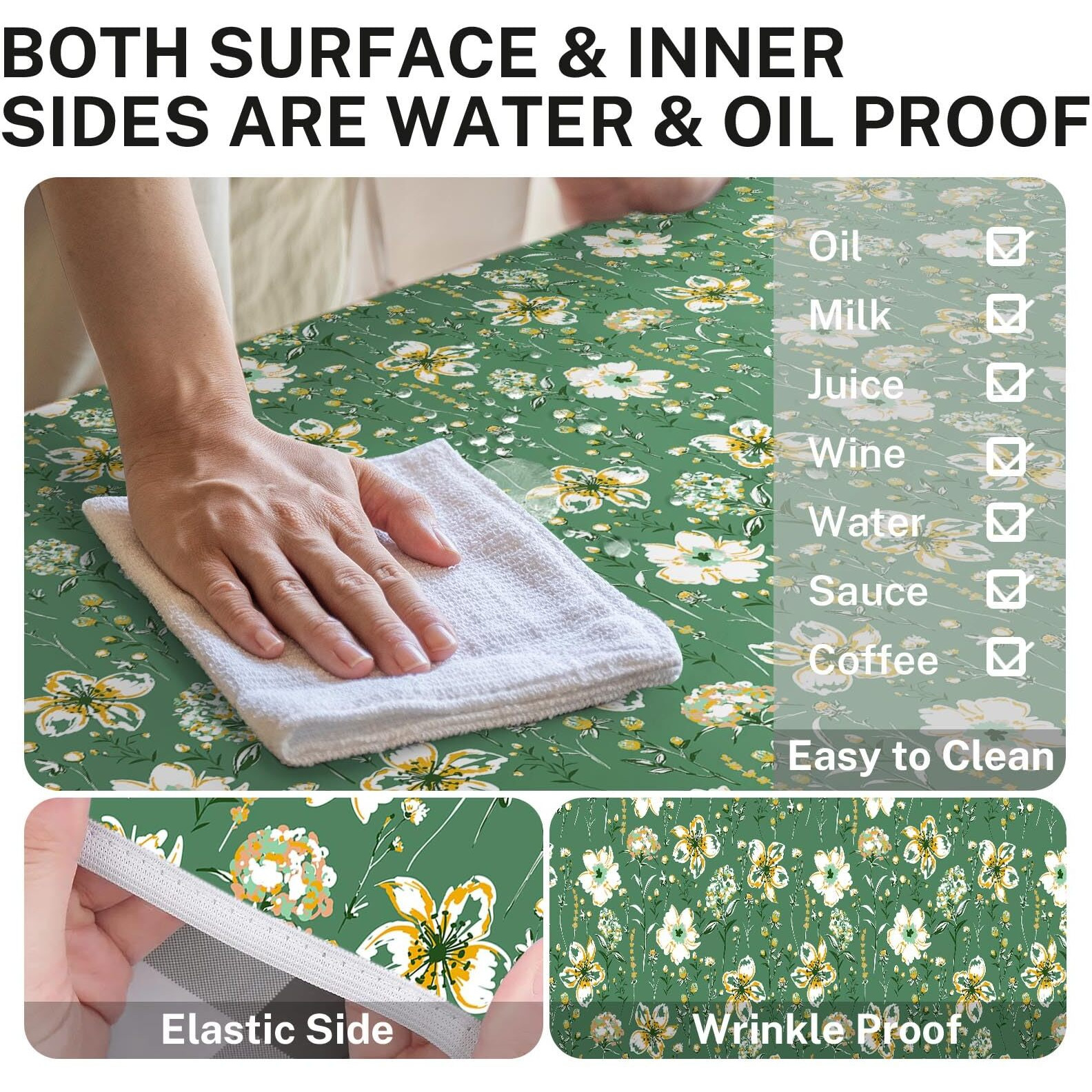 Britown Picnic Table Cover With Bench Covers Elastic Edges  Green Flower Fitted Table Cover  Outdoor Patio Camping Essentials 72 Inch 3Pcs  Waterproof Camping Fitted Tablecloth With Drawstring Bag