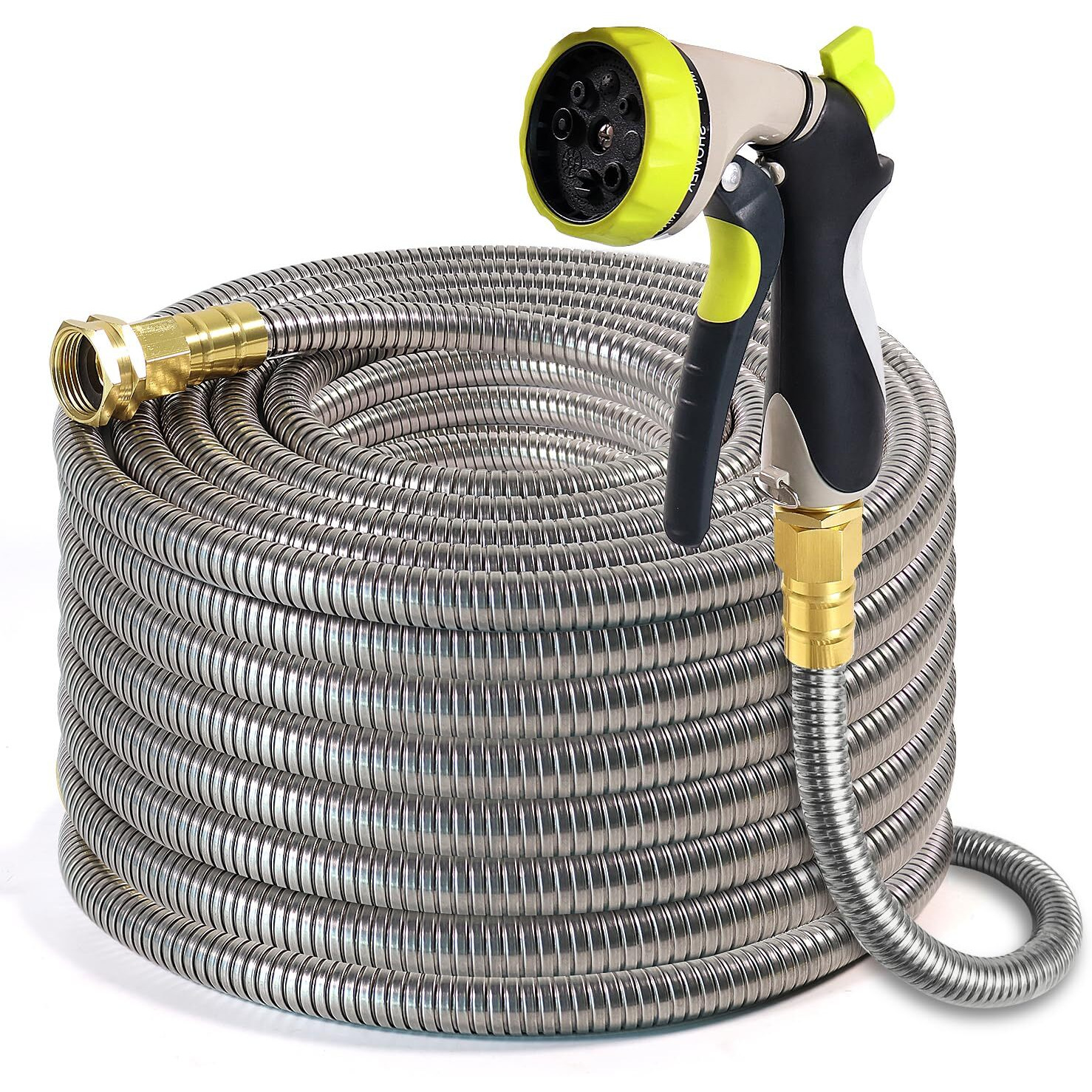 Holldoor Metal Garden Hose 25 Ft - 304 Stainless Steel Water Hose With Nozzle Sprayer  Garden Hoses Flexible  Lightweight  No Kink  Heavy Duty For Outdoor (25 Ft)