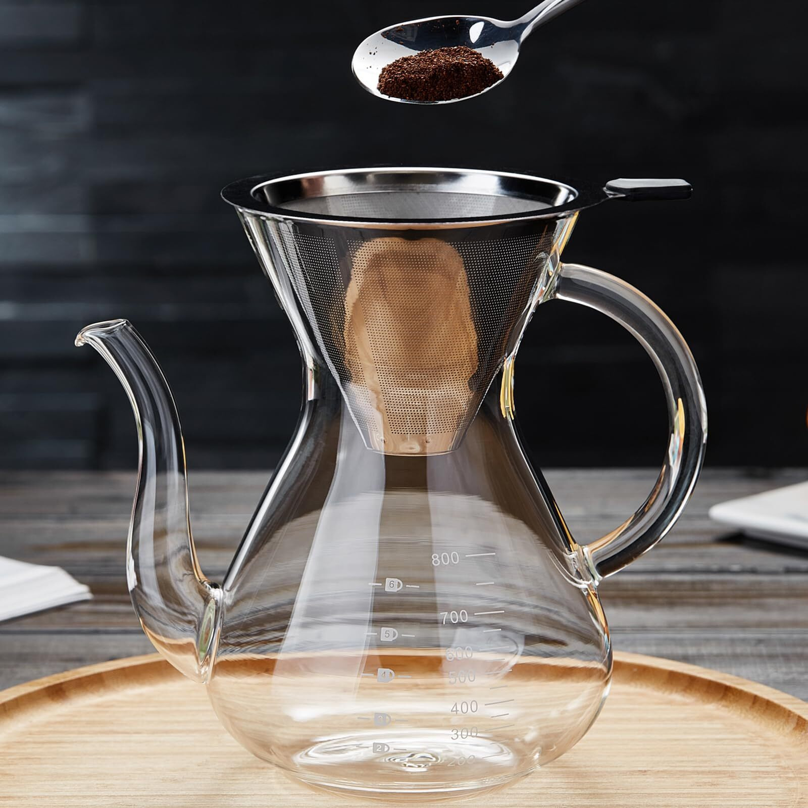 Unbreakable Pour Over Coffee Maker With Double Stainless Filter 8-Cup  Thickened Heat-Resistant Borosilicate Glass Pour Over Coffee Dripper  Stovetop Safe