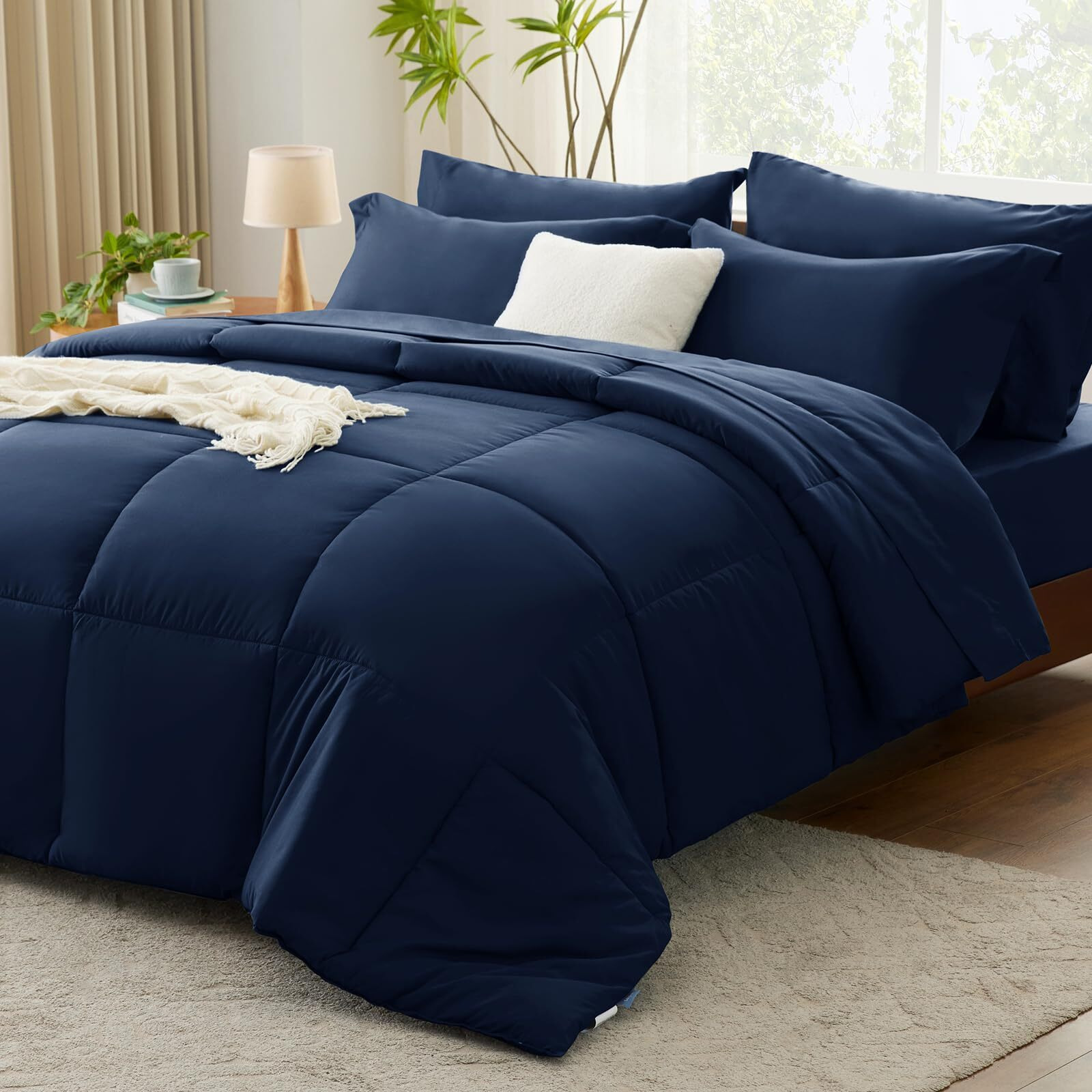 Cozylux Queen Comforter Set - 7 Pieces Bed In A Bag Set Navy Blue Queen  Complete Bedding Sets Bed Set For All Season With Comforter  Flat Sheets  Fitted Sheet  Pillowcases & Shams