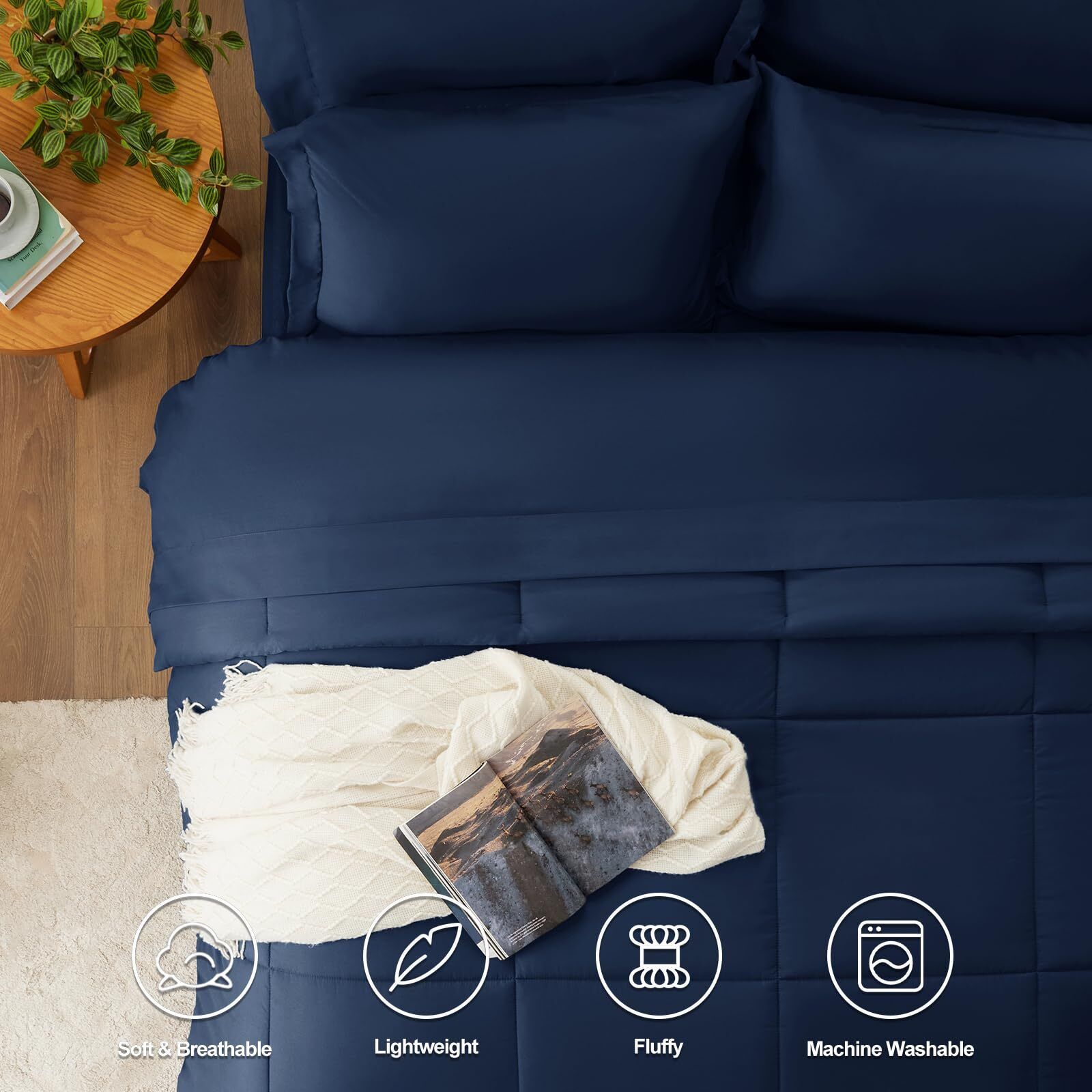 Cozylux Queen Comforter Set - 7 Pieces Bed In A Bag Set Navy Blue Queen  Complete Bedding Sets Bed Set For All Season With Comforter  Flat Sheets  Fitted Sheet  Pillowcases & Shams