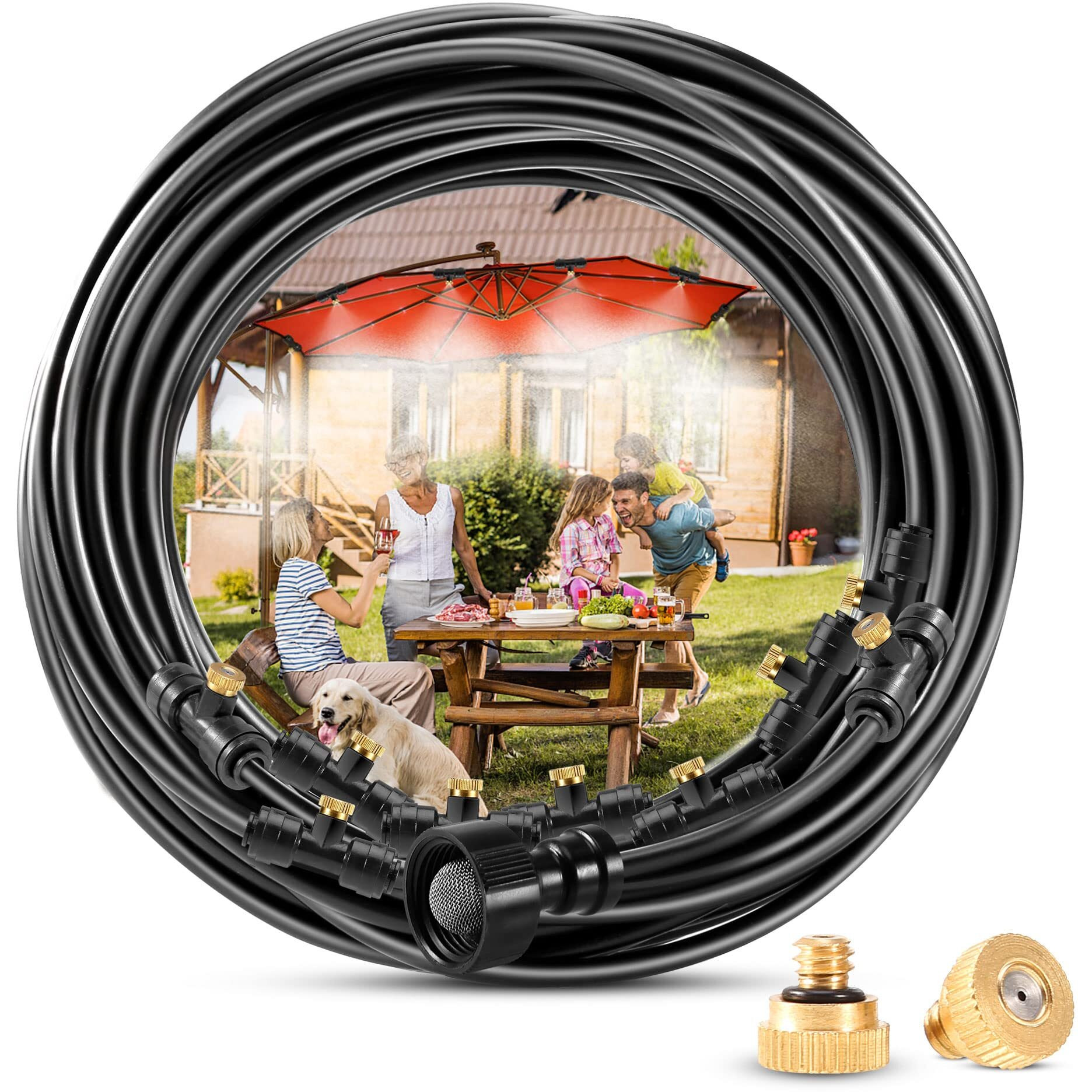 Misters For Outside Patio - 80 Ft Misting System For Outdoor Mist Cooling With Black Water Mister And Hose For Backyard  Patio  Deck  Porch  Trampoline  Umbrella  And Garden