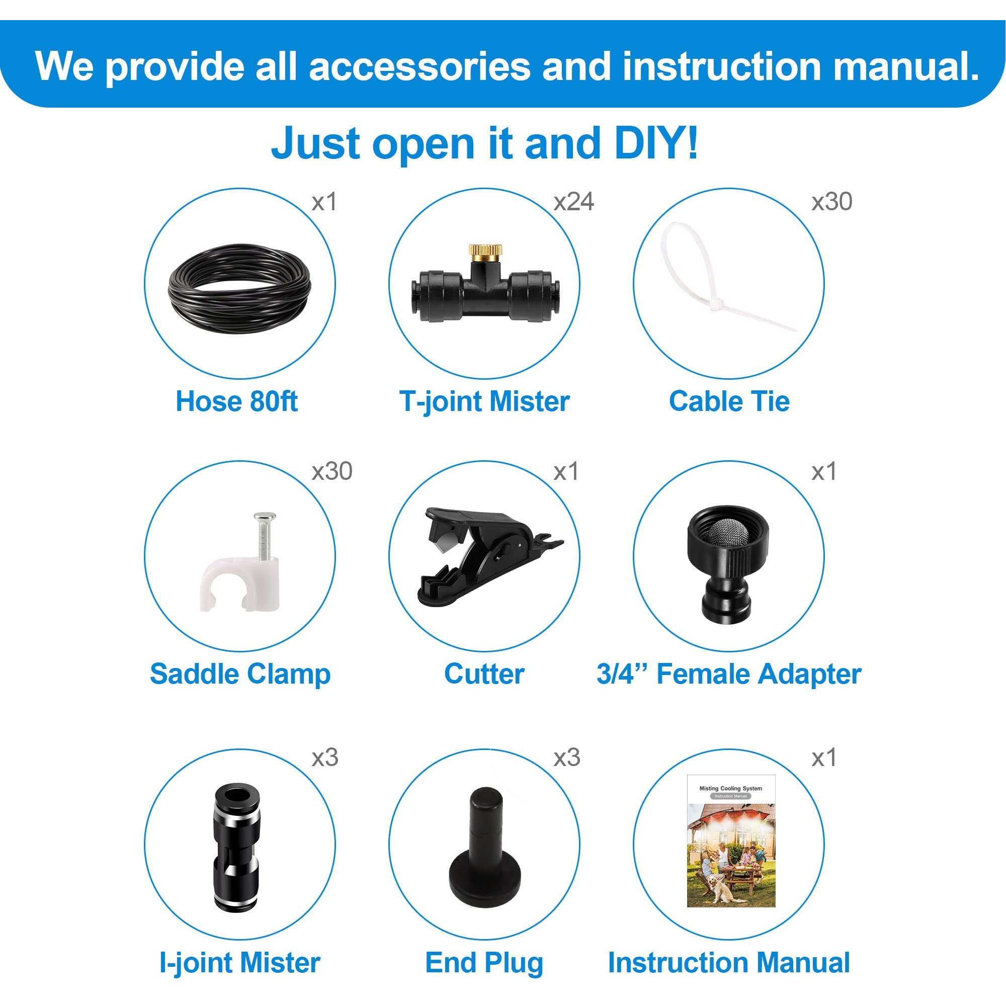 Misters For Outside Patio - 80 Ft Misting System For Outdoor Mist Cooling With Black Water Mister And Hose For Backyard  Patio  Deck  Porch  Trampoline  Umbrella  And Garden