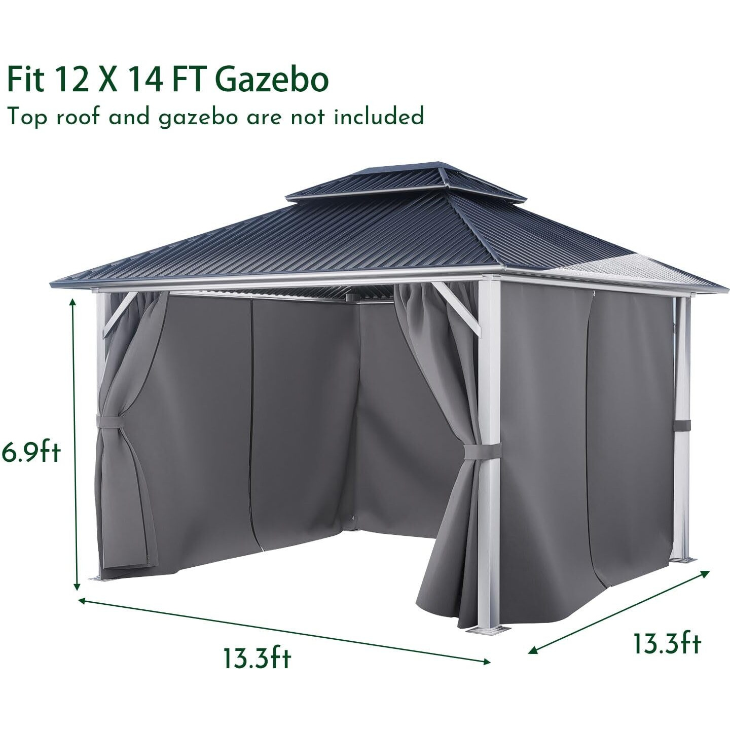 Cowvie Gazebo Curtain Replacement Universal 4-Panel Sidewalls 12' X 14'  Patio Gazebo Privacy Curtains With Double Zipper  Replacement For Patio  Outdoor Canopy  Garden And Backyard (Curtain Only)