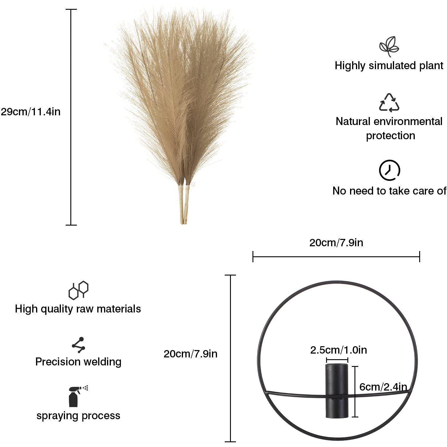 Pretty Jolly Boho Wall Decor  Wall-Mounted Metal Wall Decor  Hanging Artificial Pampas Display  Wall Art Living Room  Bedroom  Bathroom  Dining Room  Plant Wall Decor 2 Pack Black