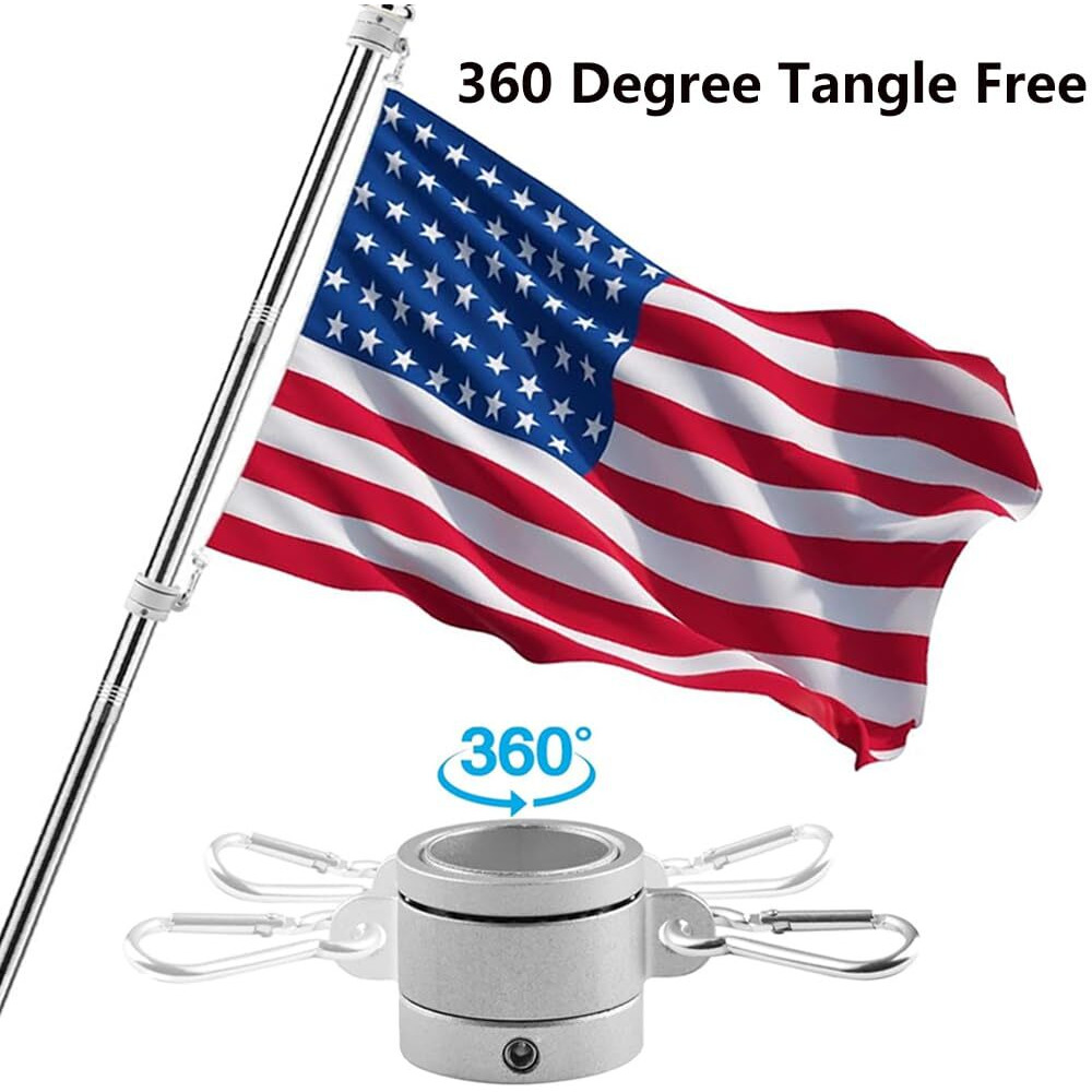 Zomchain Aluminum Flag Pole Rings  Rotating Flagpole Flag Clips 360 Degree  No Tangle Flagpole Rings With Carabiner For 1 Inch Diameter Flagpole