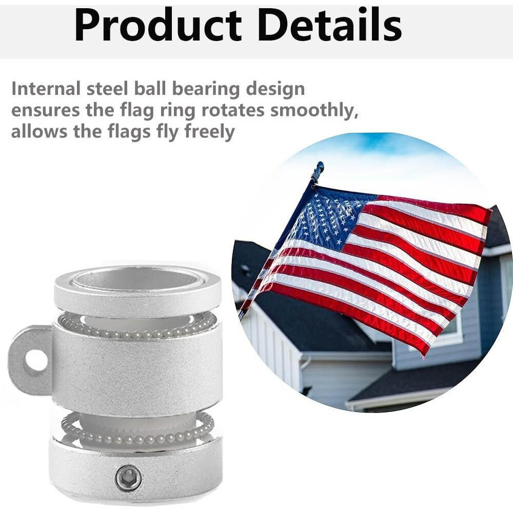 Zomchain Aluminum Flag Pole Rings  Rotating Flagpole Flag Clips 360 Degree  No Tangle Flagpole Rings With Carabiner For 1 Inch Diameter Flagpole