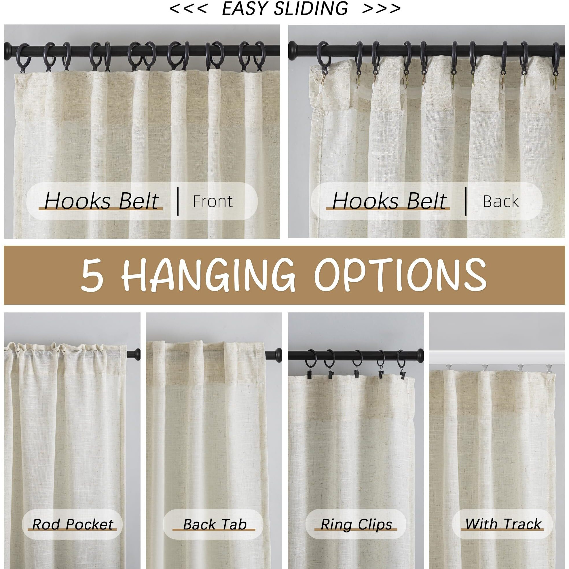 132 Inch Length Linen Curtains For High Ceiling Villa Living Room 2 Panels Set Hanging Back Tab Hooks Pleated Privacy Semi Sheer 11Ft Extra Long Vintage Curtain Drapes For Hote Cream Ivory/Light Beige