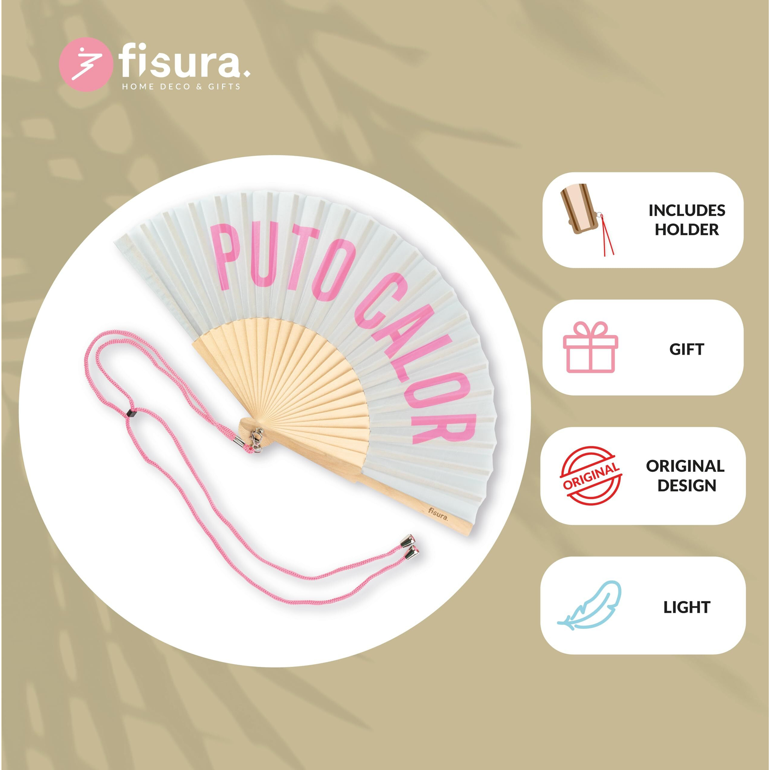 Fisura - Original Folding Fan With Message Or Pattern. Handheld Folding Fan For Women. Rave Wood Folding Hand Fan. Fans For Wedding  Party  And Gift (Calor  Grey)