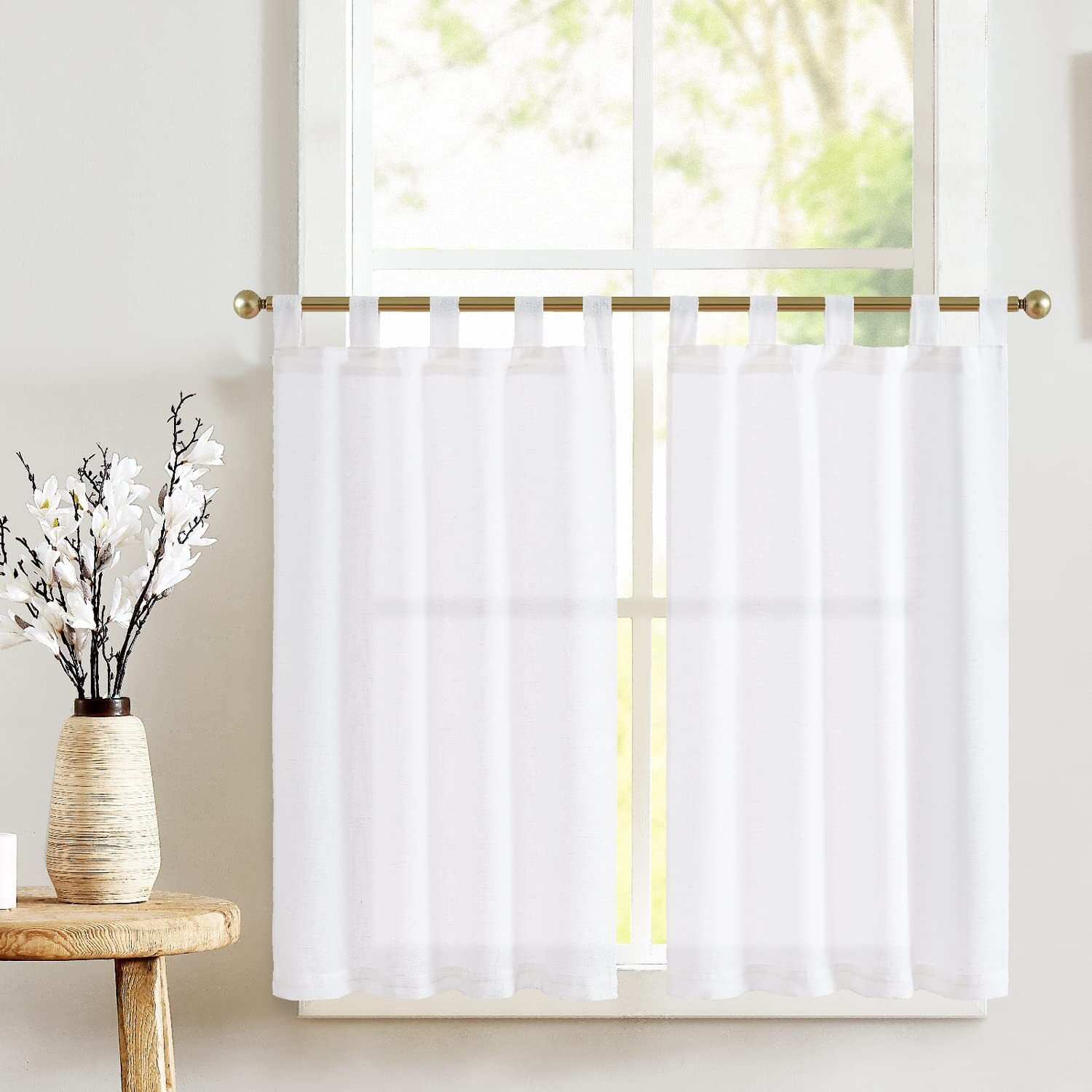 Jinchan Kitchen Curtains 24 Inch Linen Tier Curtains Farmhouse Tab Top Cafe Curtains Small Window Curtains Flax Country Rustic Light Filtering For Bathroom Laundry Room Rv 2 Panels White