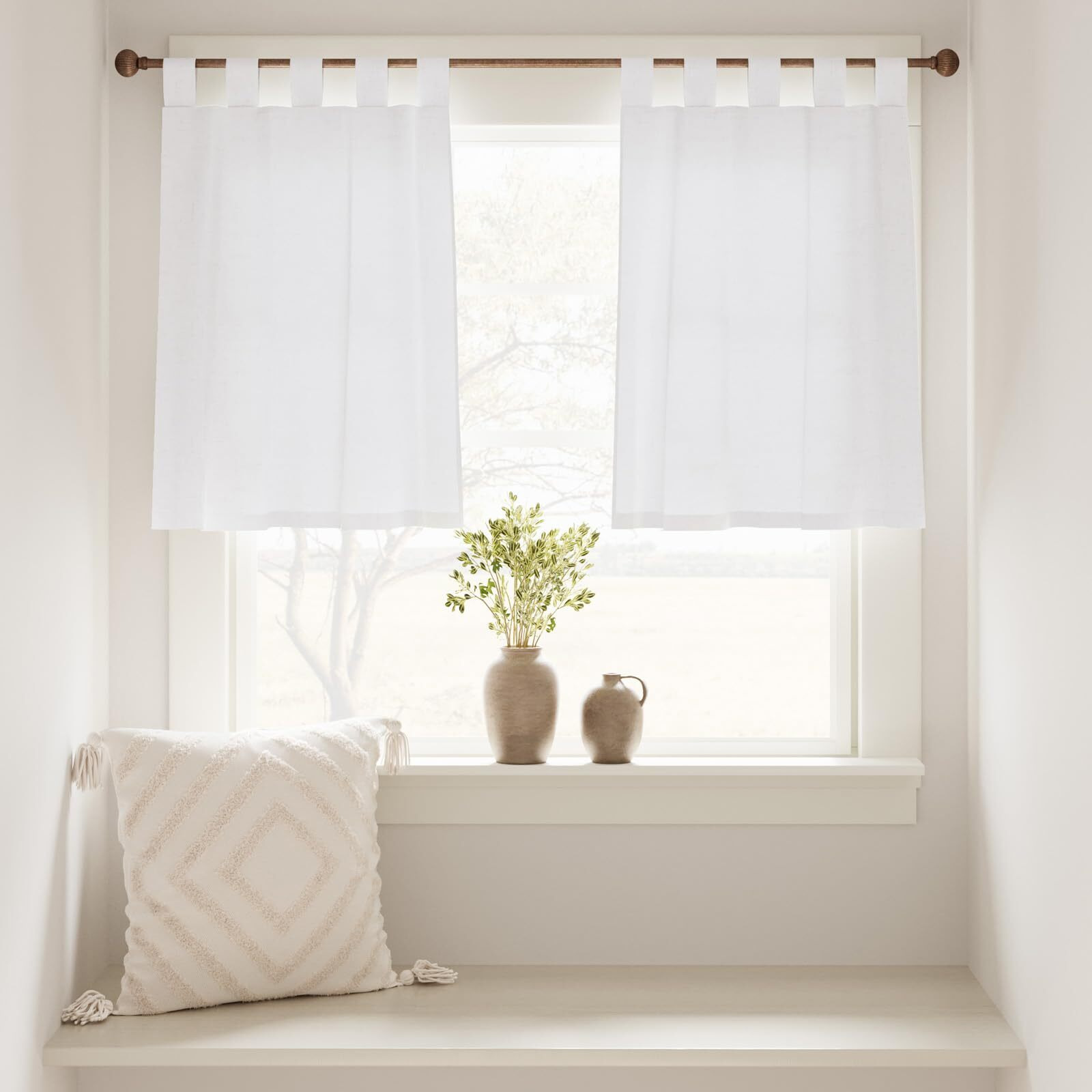 Jinchan Kitchen Curtains 24 Inch Linen Tier Curtains Farmhouse Tab Top Cafe Curtains Small Window Curtains Flax Country Rustic Light Filtering For Bathroom Laundry Room Rv 2 Panels White