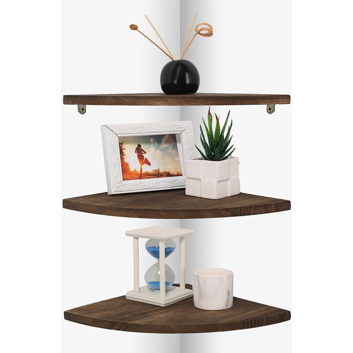 Joiishom Shelves 3  Rustic Wood Corner Wall Mount  10X10X0.7 Inches  42 Pounds Capacity