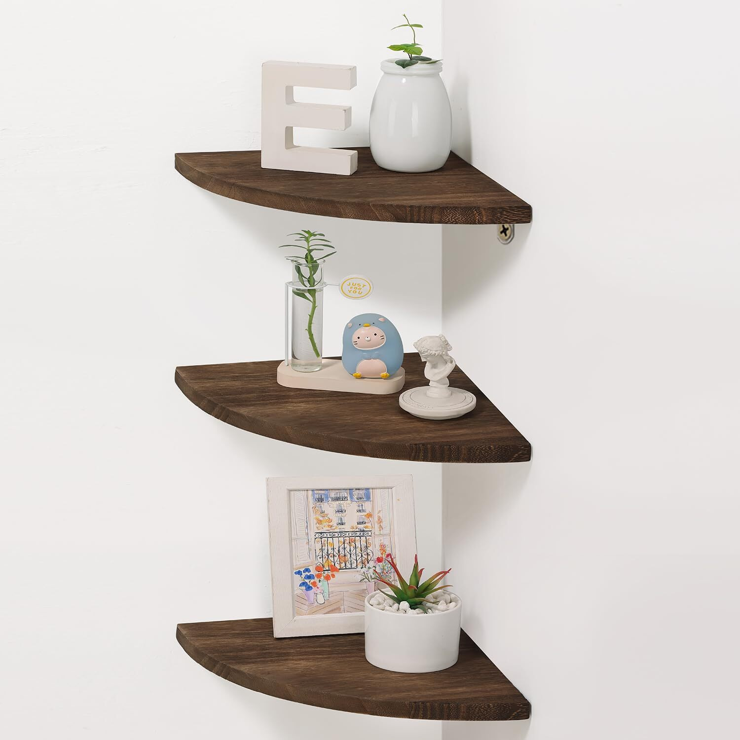 Joiishom Shelves 3  Rustic Wood Corner Wall Mount  10X10X0.7 Inches  42 Pounds Capacity