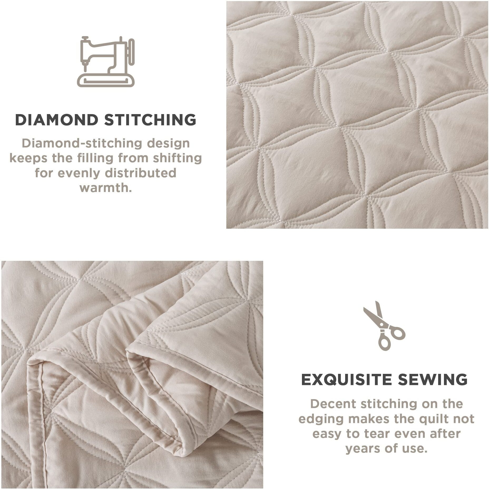 Litanika Beige Oversized King Quilt Set Bedspread 120X120-3 Piece Summer Lightweight Comforter Coverlets  Boho Farmhouse Bedding Cover Bed Decor All Season(Super King - 1 Quilt  2 Pillowcases)