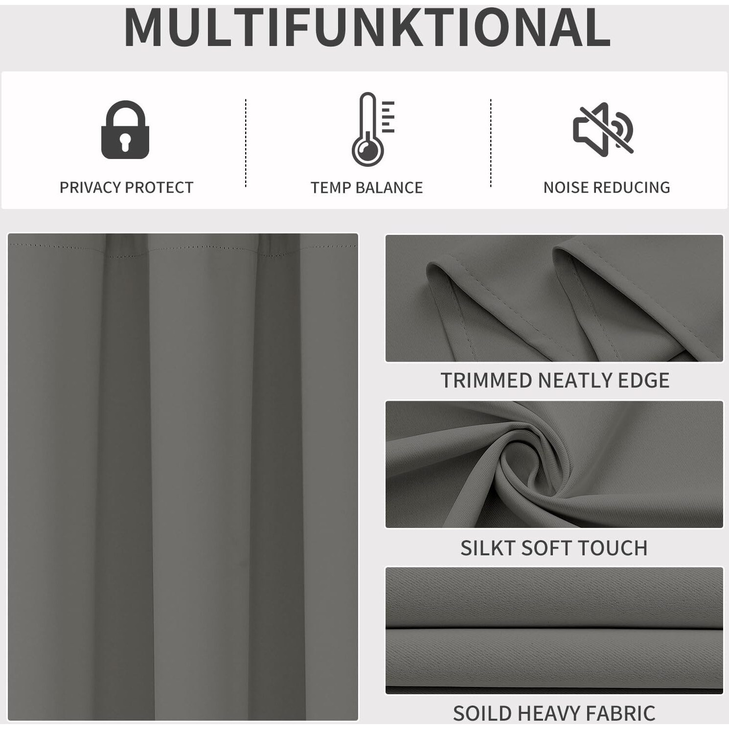Joydeco Blackout Curtains 84 Inch Length 1 Panel Set  Thermal Insulated Long Curtains& Drapes  Room Darkening Grommet Curtains For Living Room Bedroom Window (Light Grey  W52 X L84 Inch)